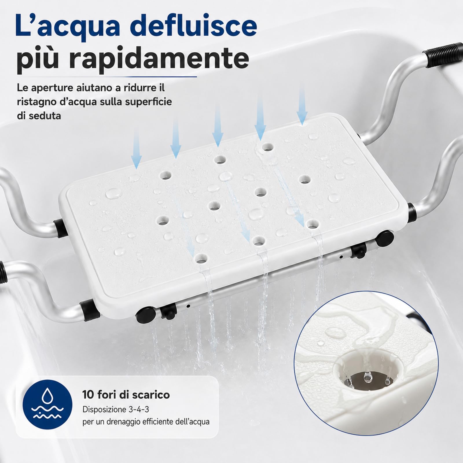 Sgabello da Doccia 3 in 1,OJTOJT Sedile per Vasca da Bagno Allungabile Sedia per Vasca da Bagno 72-82cm Sedia da Doccia Portata 130 kg Sedile Sospeso in Alluminio Seduta Vasca per Anziani