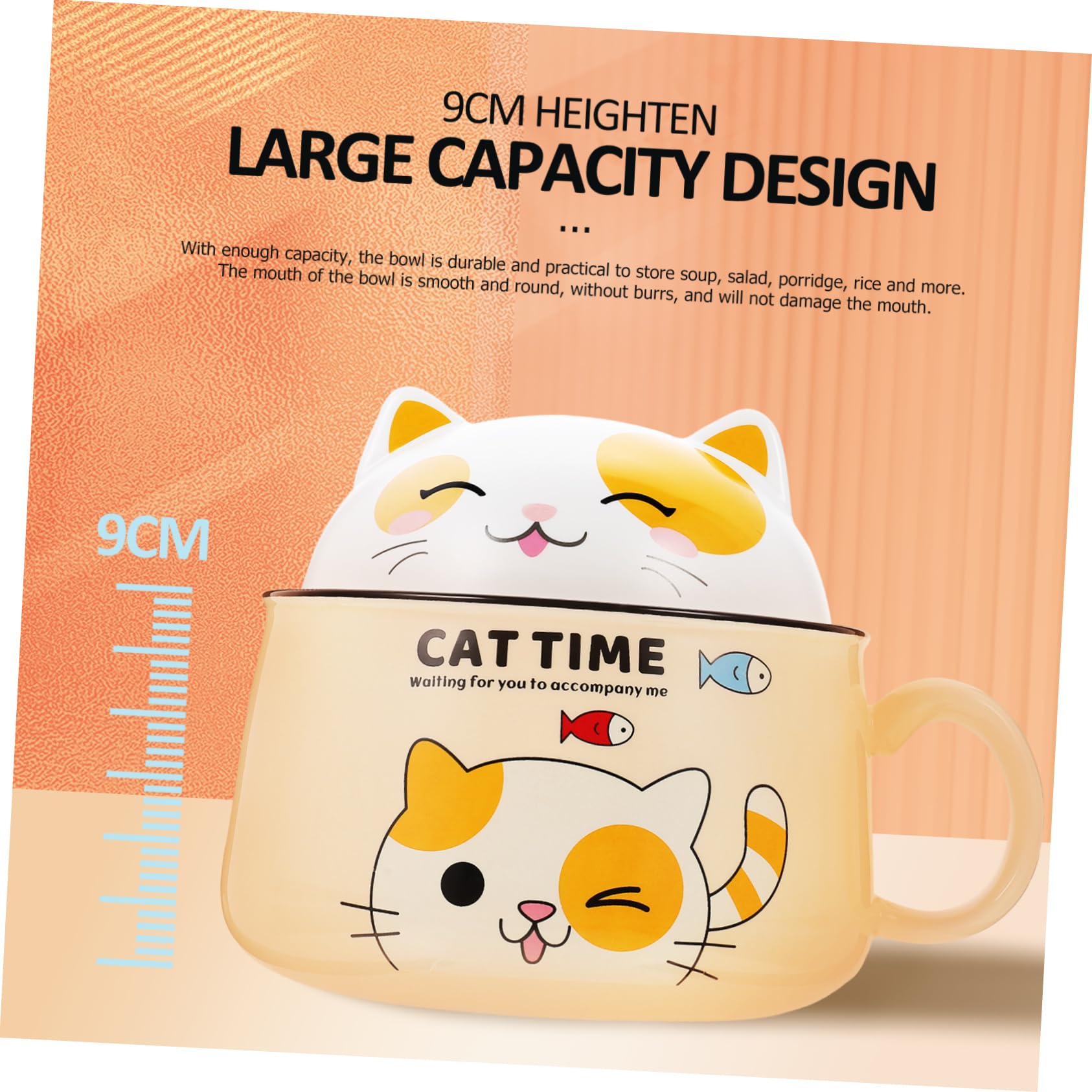 Amosfun Ciotola in Materiale Ceramico Gialla a Forma di Gatto Capacità 1020ml Multiuso senza Sbavature per Zuppa e Riso in Casa o Hotel
