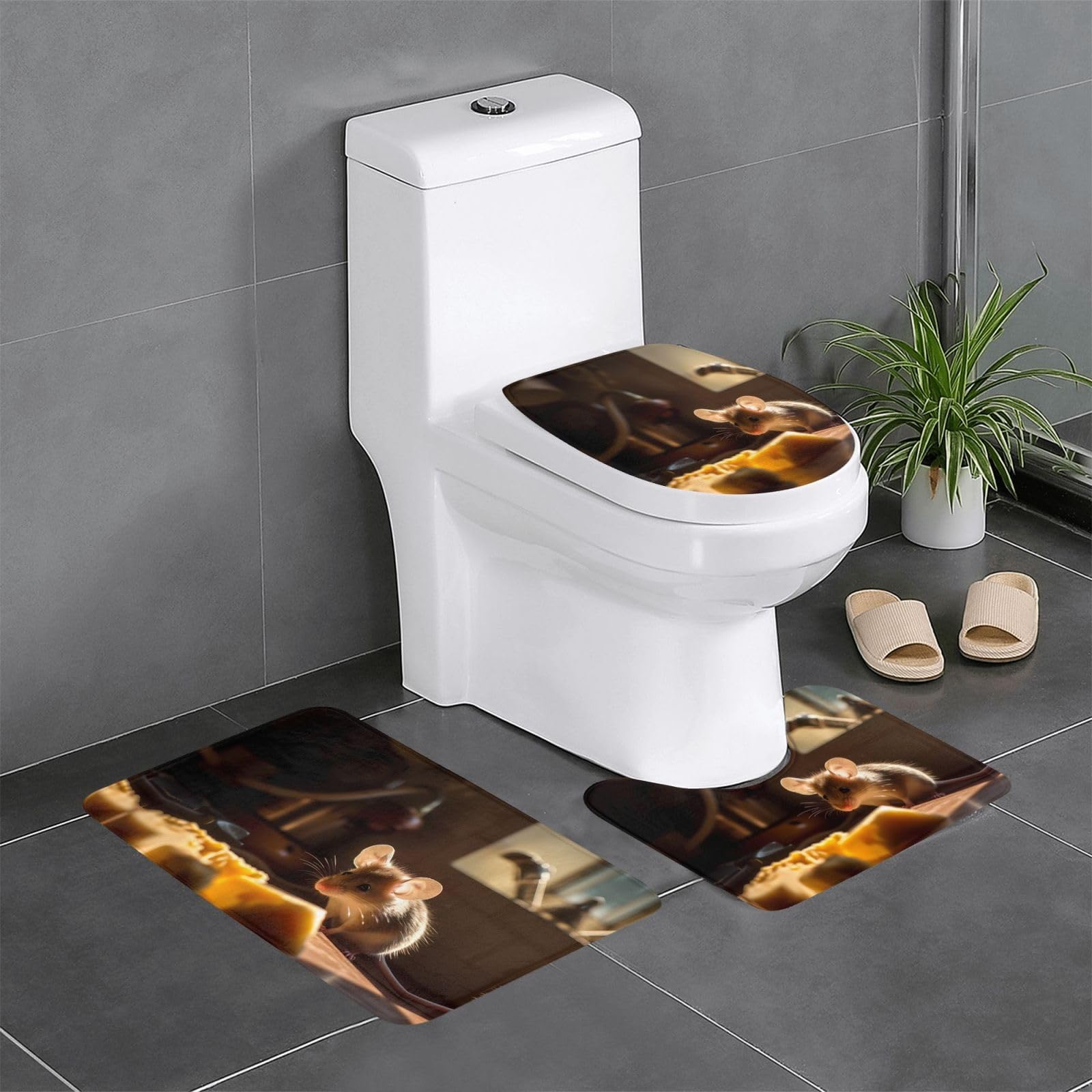 Tapis de salle de bain antidérapants lot de 3 avec motif rat HJFCZH pour toilettes et baignoire