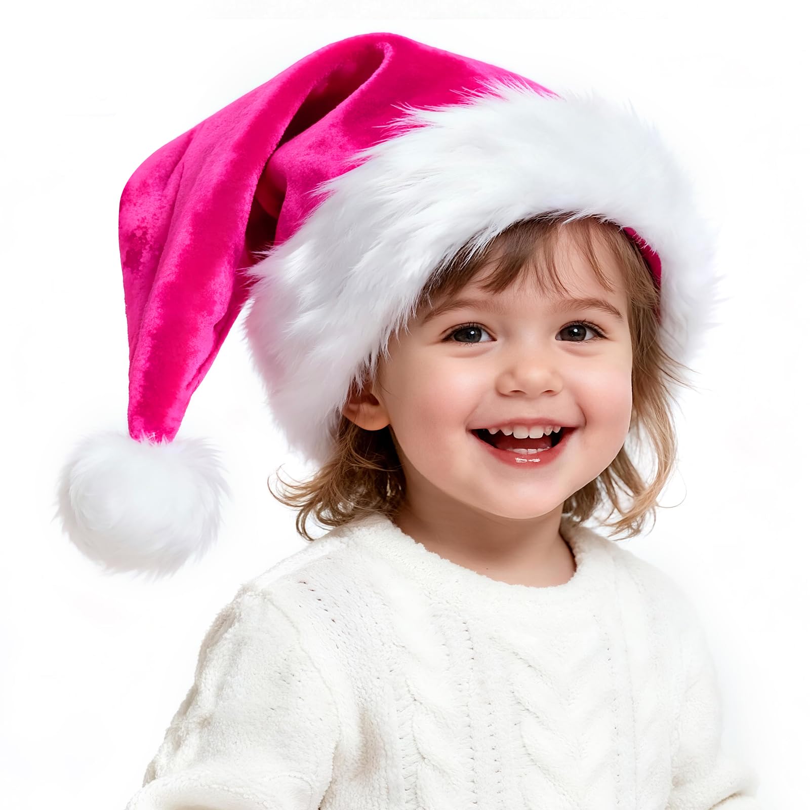 JUANANIUG Kids Santa Hat Pink: Christmas Hat for Toddler - Extra Thicken Classic Fur for Christmas New Year Festive Xmas Holiday Party Supplies