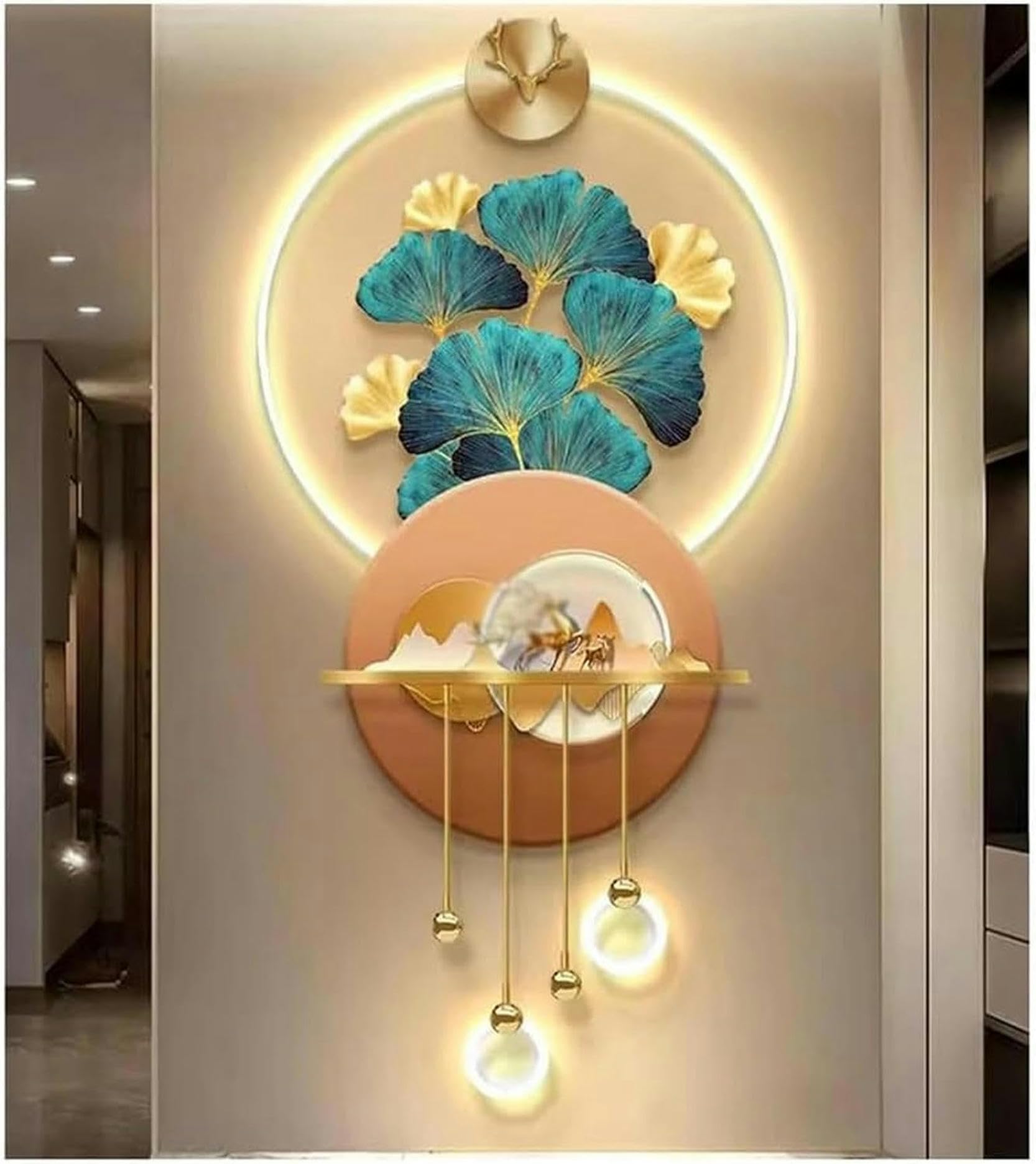 AZQOHMIS 3D Metal Ginkgo Biloba Wall Decor, Modern Home Decor Wall Sculptures, Wall Sculptures Painting Hanging Wall Art with Led Light/1