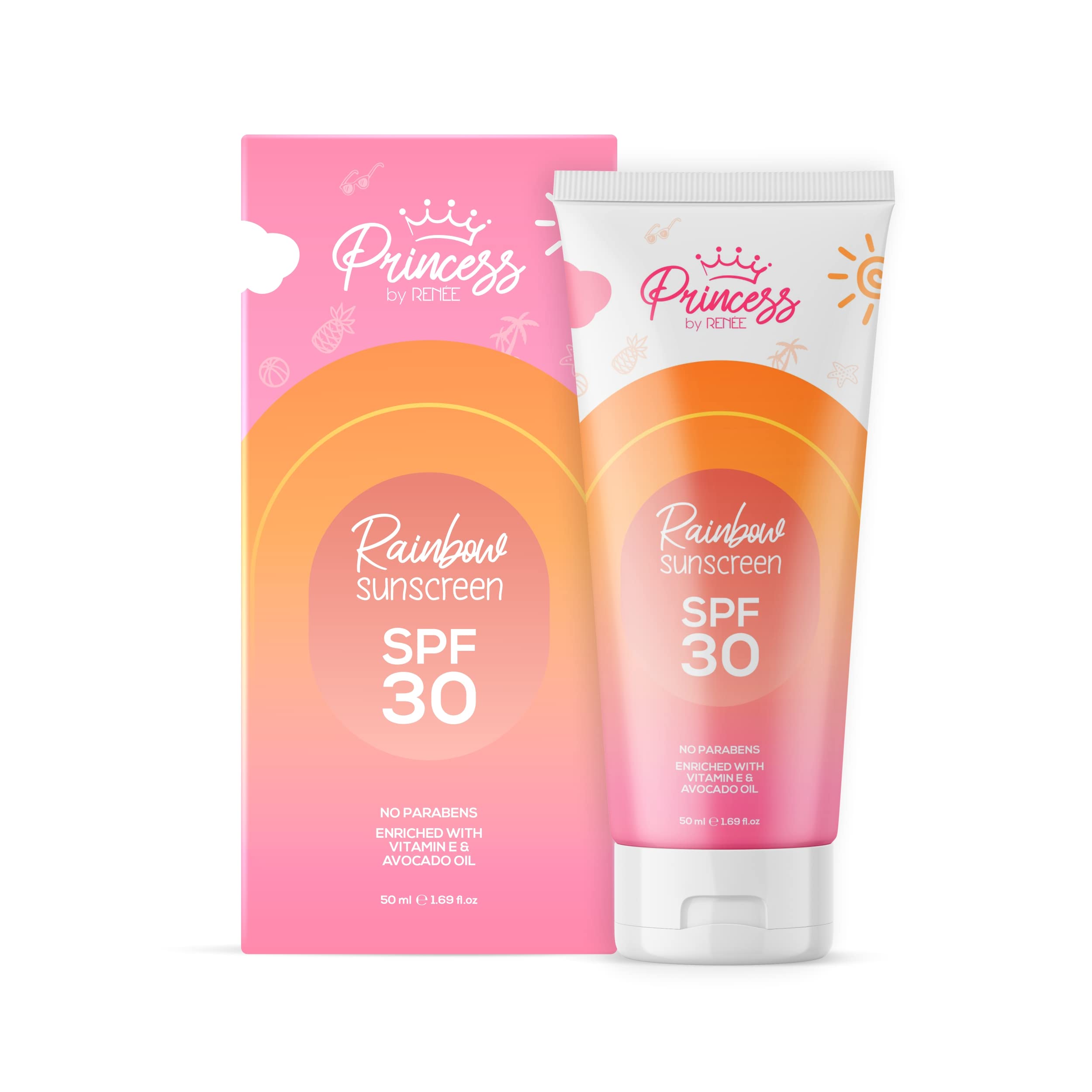 RENEE Princess Rainbow Sunscreen With SPF 30, 50ml UVA & UVB Protection, Lightweight, Gentle & Non-Greasy With Olive, Carrot Seed, Avocado & Vitamin E Oil For All Skin Type