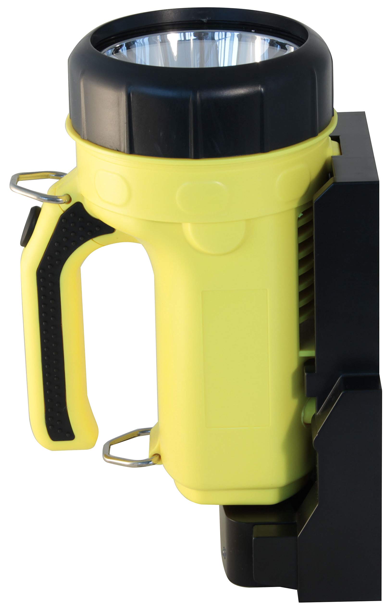 Stak - Faro LED ATEX Ricaricabile - Portata 300m, Impermeabile IP64, Autonomia 16h, Con base di ricarica ed adattatore 200V – Ideale come luce professionale in contesti industriali