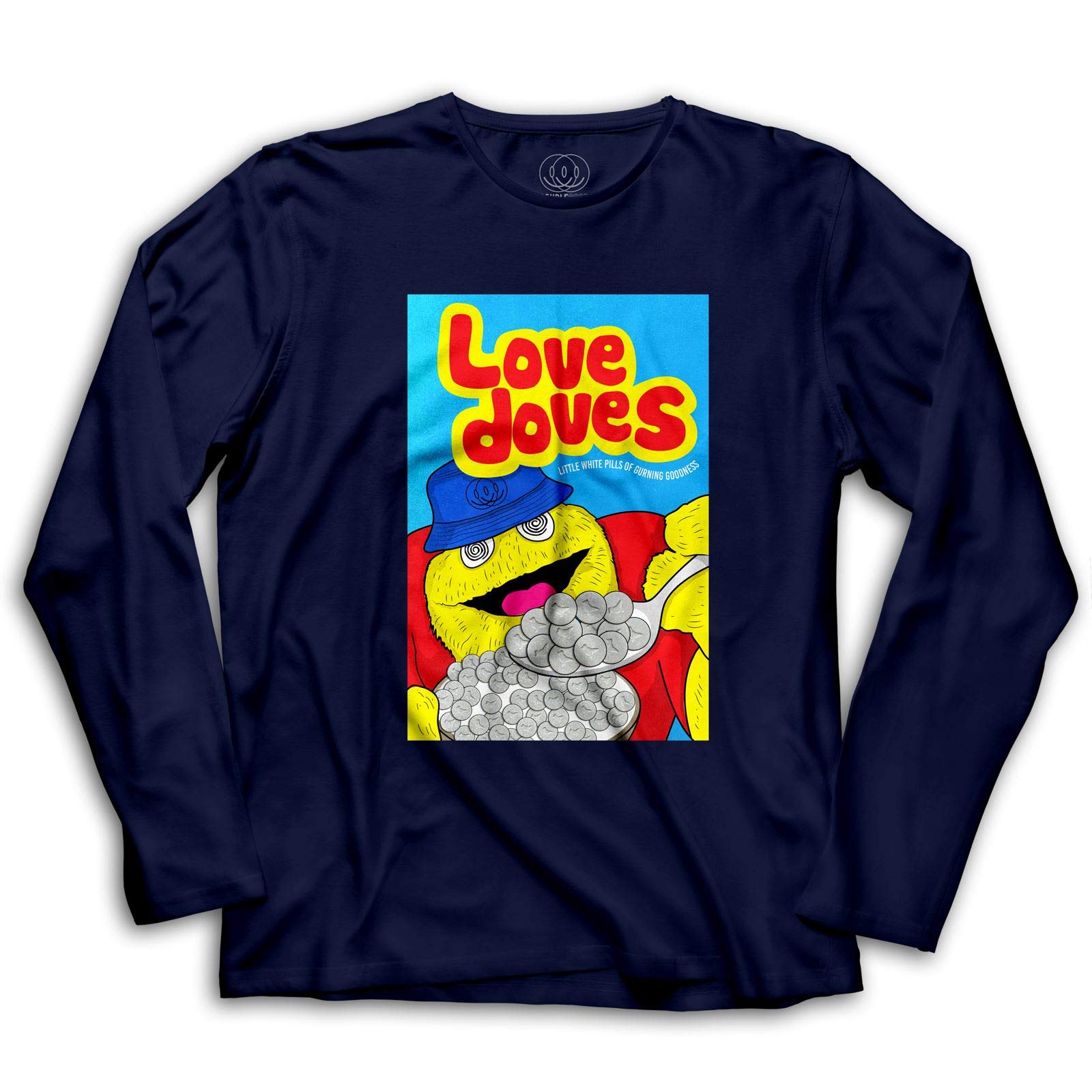 Double Good Garments Men's Navy Blue Love Doves Edm Acid House Music Techno Rave Ecstasy Long Sleeve T Shirt (Xl, )