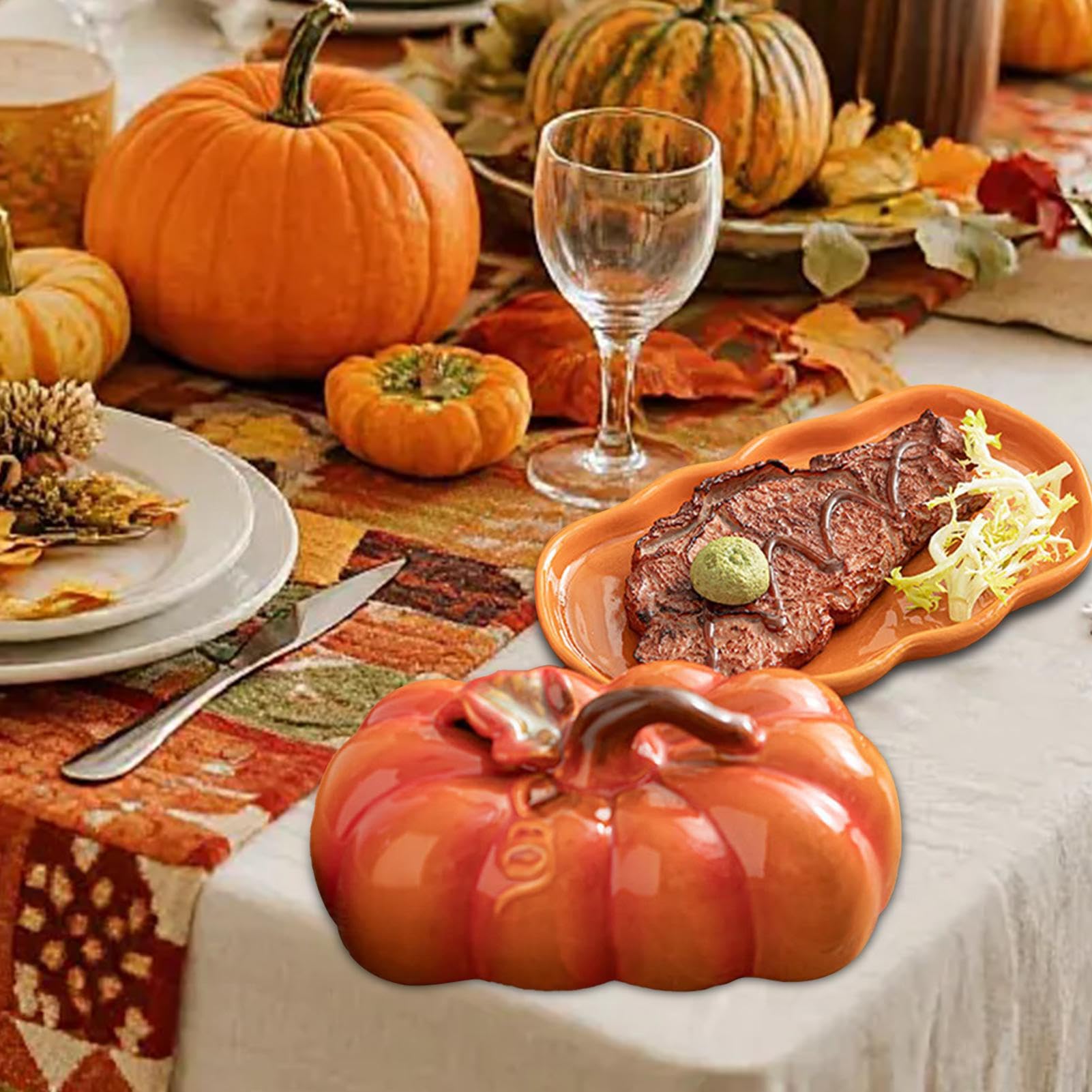 Generisch Kürbisbutterschale mit Deckel - Herbstküche Arbeitsplatte, Halloween -Kürbis -Snack -Teller und Käsebrett, Keramikbutterschale hält Butter frisch länger, Geschirrspüler sicher