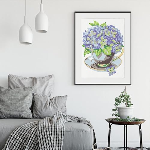 Miniatura 5 de ARTEZA Pintura por números para adultos, 12 x 16 pulgadas, 21 piezas, kit de pintura de flores de hortensias por números, 1 panel de lienzo, 12