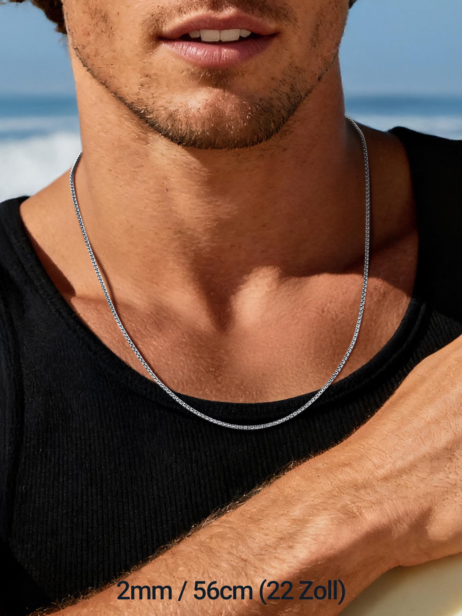 PROSTEEL Halskette Herren Damen Edelstahl Kette - Venetian Box Briolette Kette Silber/Gold/Schwarz Breite 2mm/3mm/6mm/8mm Länge 46-81cm Schmuck für Männer Jungen