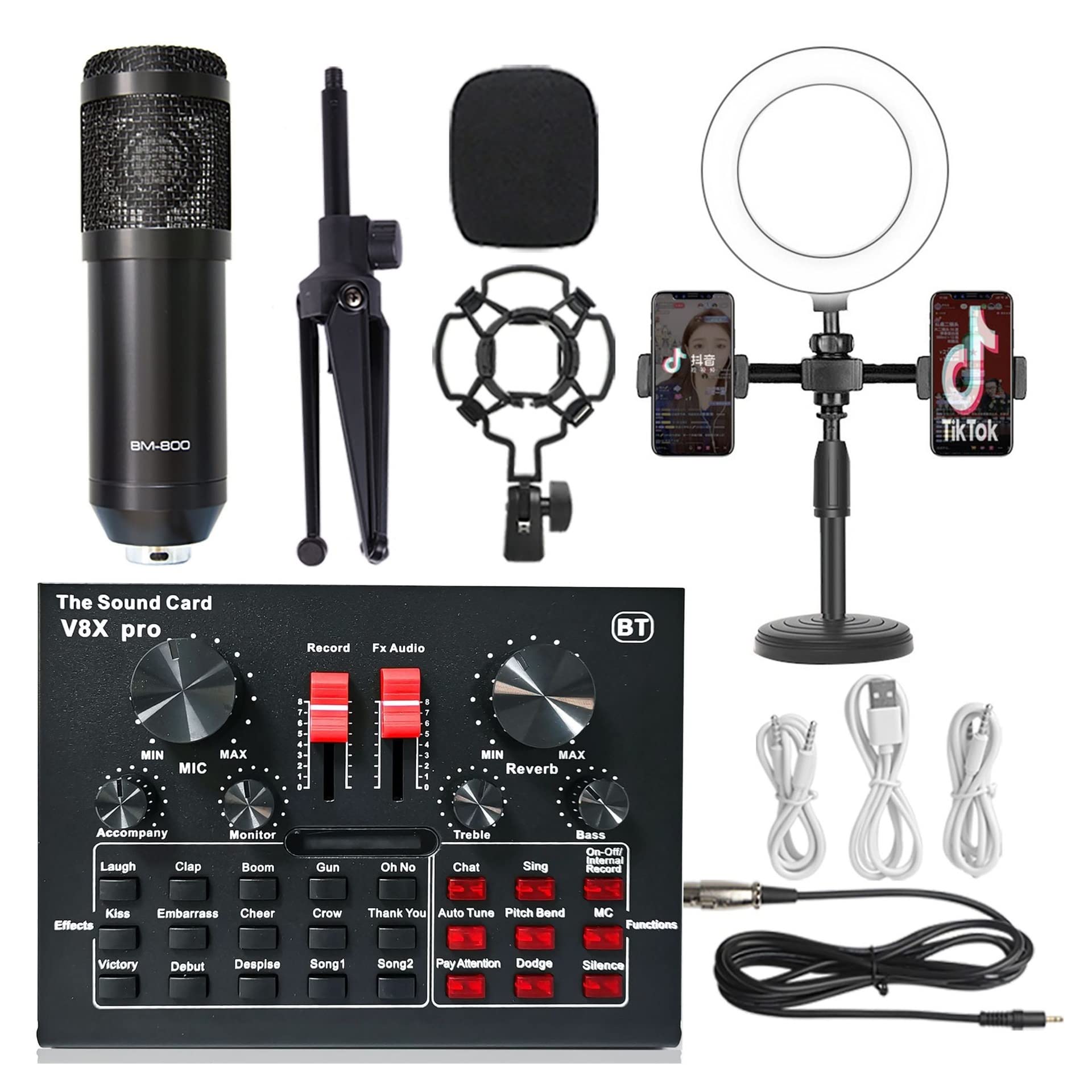 Controller mixer DJ Kit microfono microfono condensatore V8 Scheda audio live BM800 Microfono cellulare cellulare scheda audio universale per streaming/podcasting/giochi, telefono, computer(2)