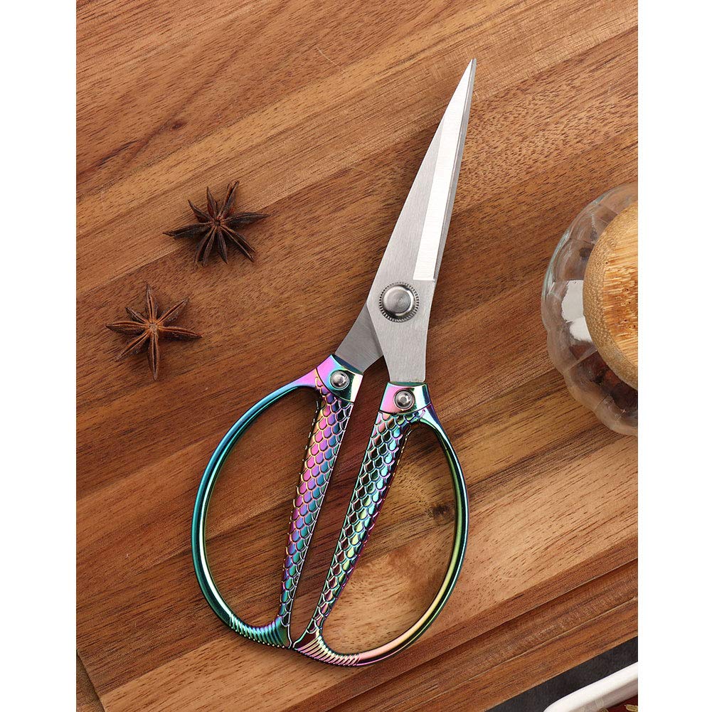 Jasni Fish Pattern Leistungsstarke Küchenschere Professionelle Heavy Duty Multi-Purpose schöner FarbRegenbogen Titan Coating Schmiedetes Edelstahl
