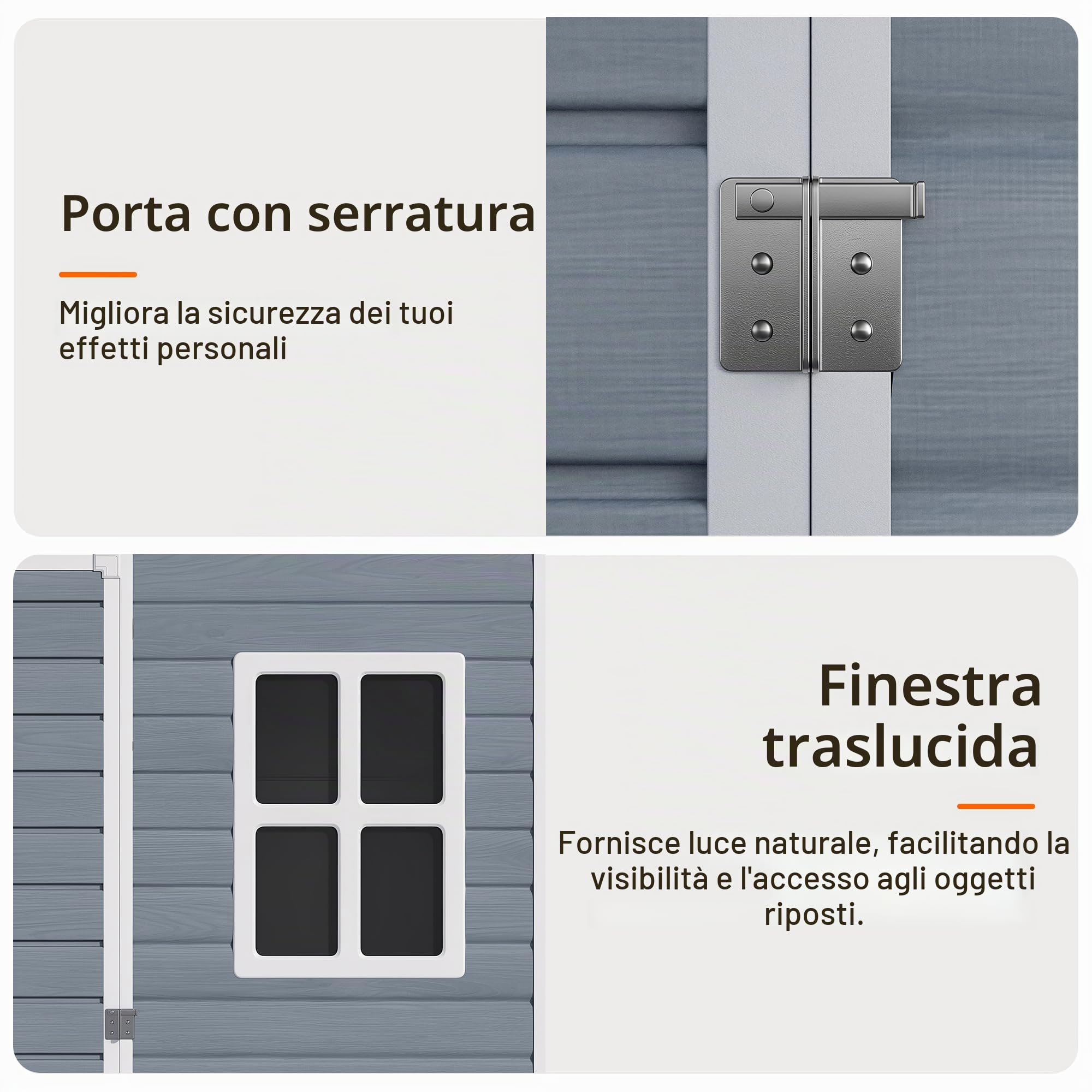 Casetta da Giardino in Resina,Capanno Porta Attrezzi Intemperie con 1 finestra, 1 porta 156×104×186 cm,Grigio