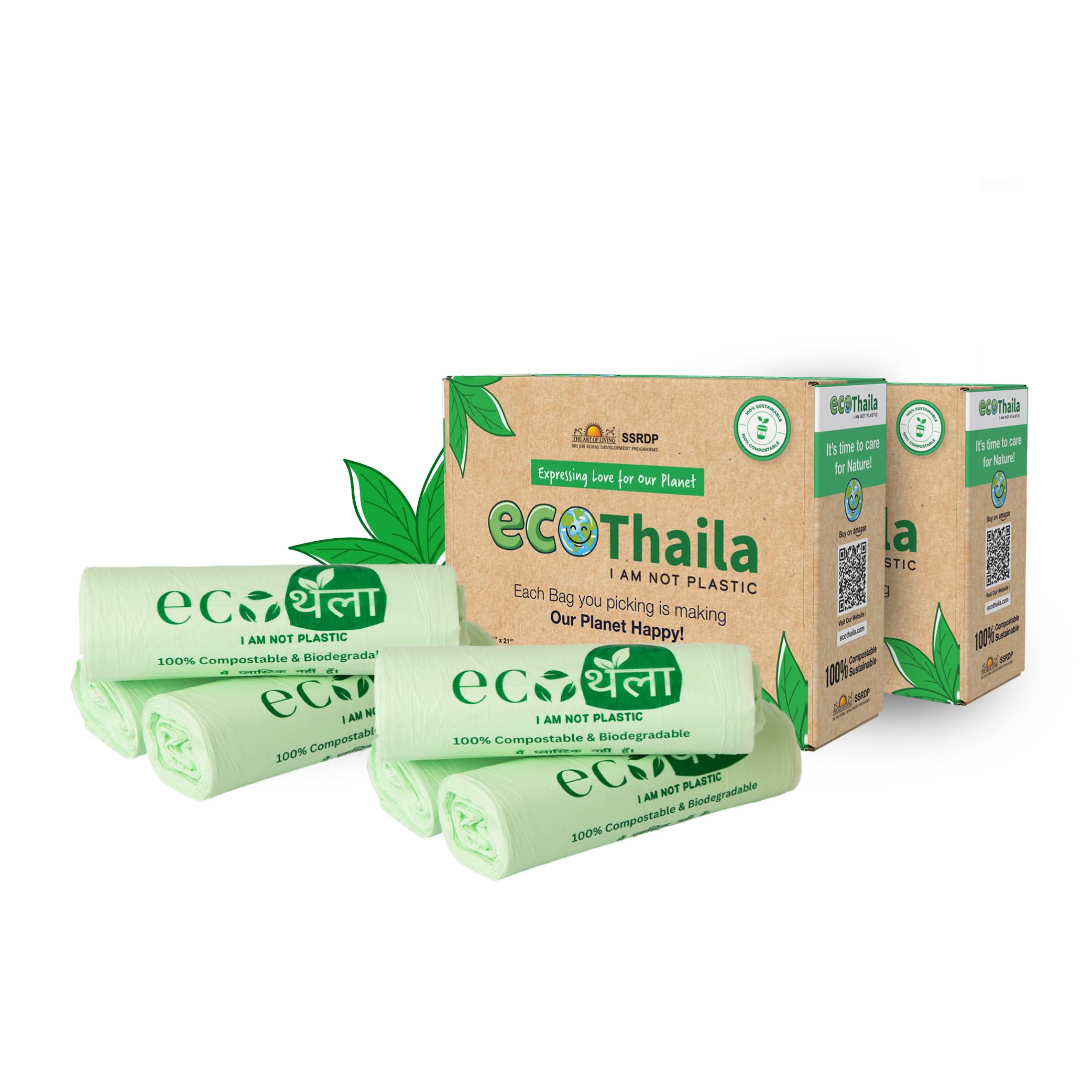 Eco Thaila - Eco Friendly Garbage Bags Compostable | Small Size - Pack of 6 (90 bags) | Biodegradable | Waste Dustbin/Trash Bags | Used in Kitchen, Hotels, and Hospital | 17 X 19 Inches (B0D53V4Y5R) Amazon Price History, Amazon Price Tracker