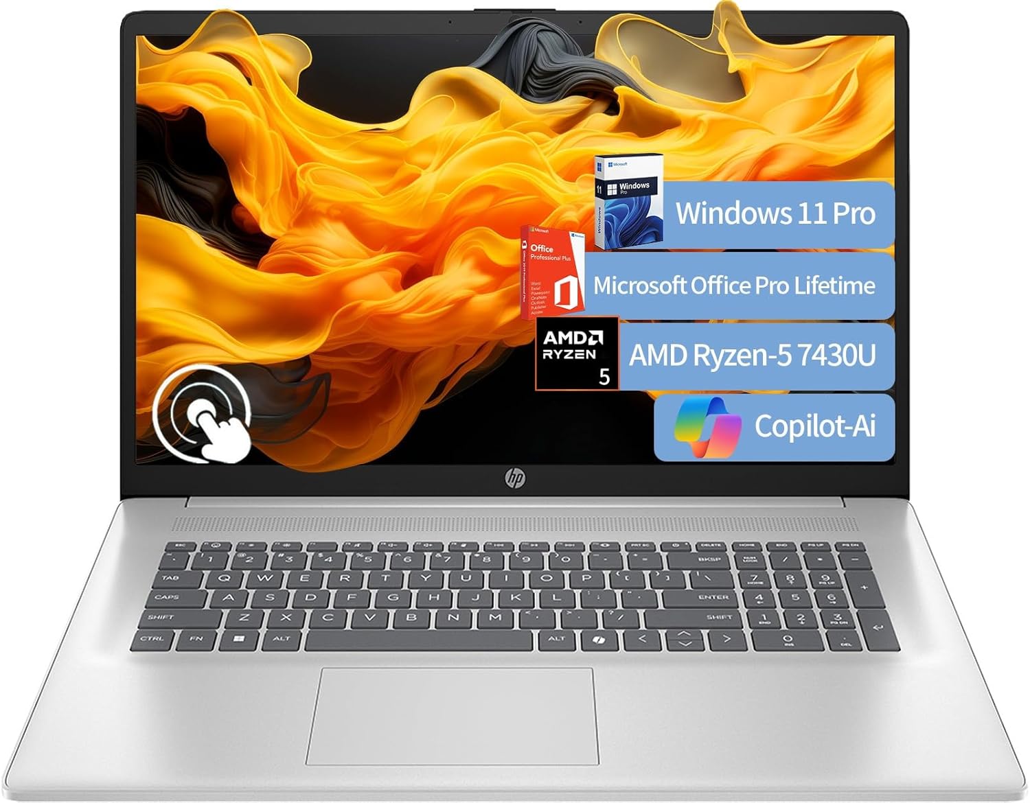 HP 2025 Touchscreen Laptop, 17.3″ HD+, AMD Ryzen 5 7430U, AMD Radeon Graphics, 32 GB RAM, 1 TB SSD, Copilot-AI, Wi-Fi 6, Long Battery Life, Windows11 Pro & Office Lifetime License, w/RH-Accessories