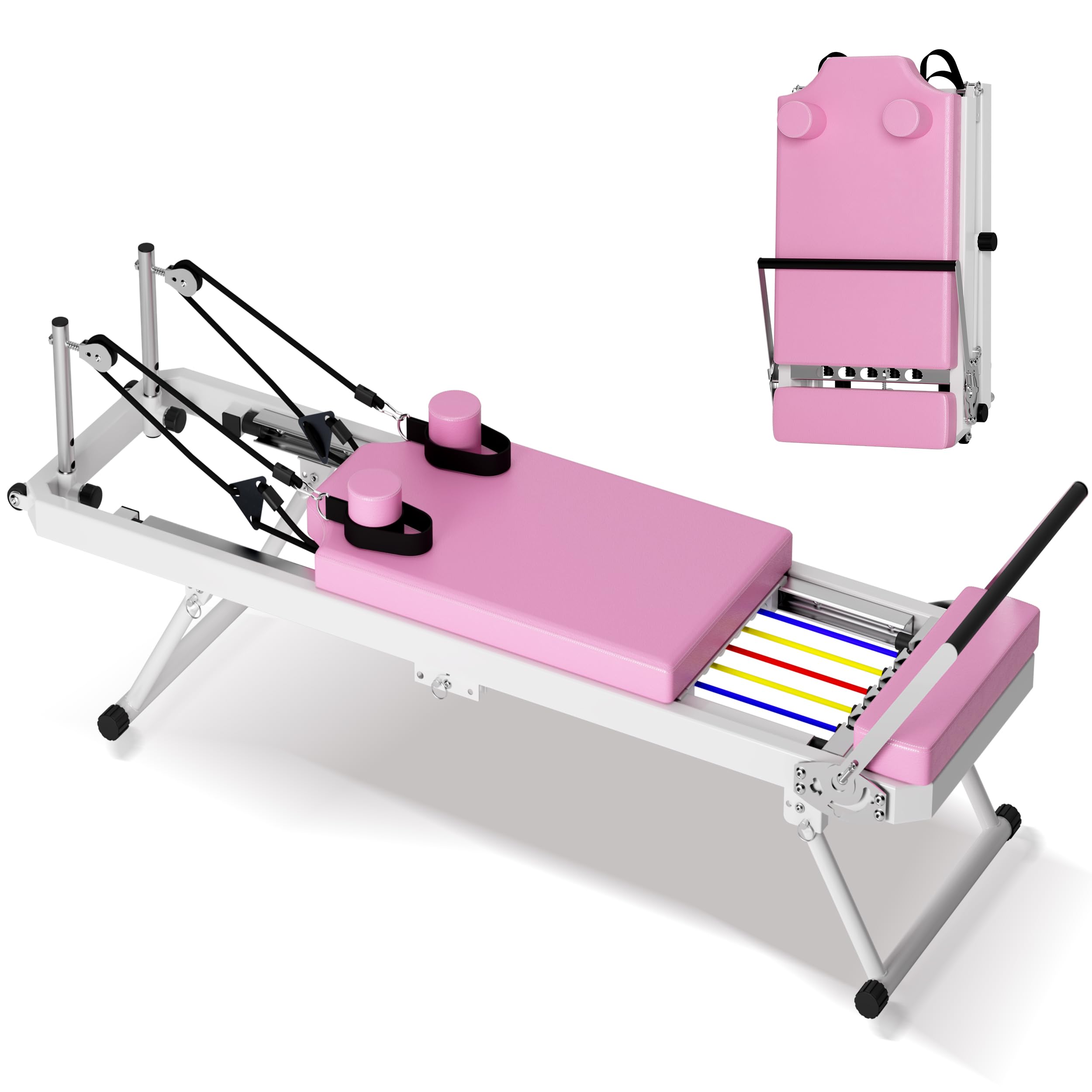 330 LBS Capacity Pilates Reformer, Foldable Pilates Core Bed Machine Equipment for Home Use and Yoga Studio Gym Workout Commercial Fitness Equipment, Suitable for Advanced and Beginners Users - Pink