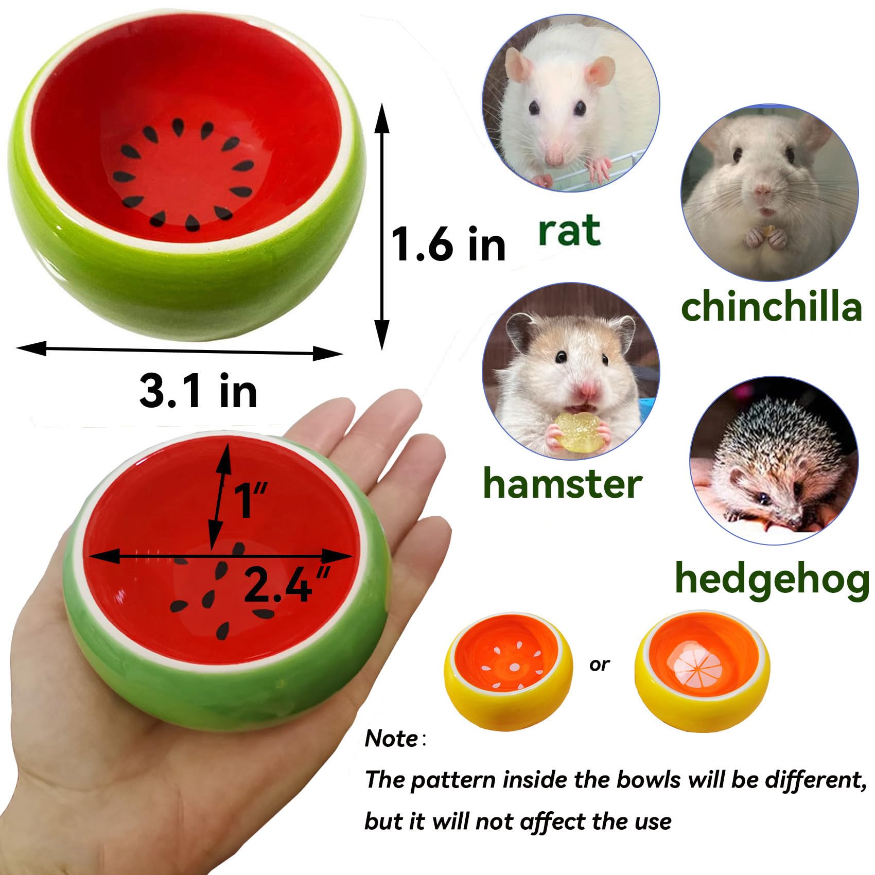 Cuenco de comida para hámster de cerámica para conejillo de indias que evita que se golpeen, salpicaduras de alimentos y masticación de pequeños animales para gerbil chinchilla y erizo (3 piezas)
