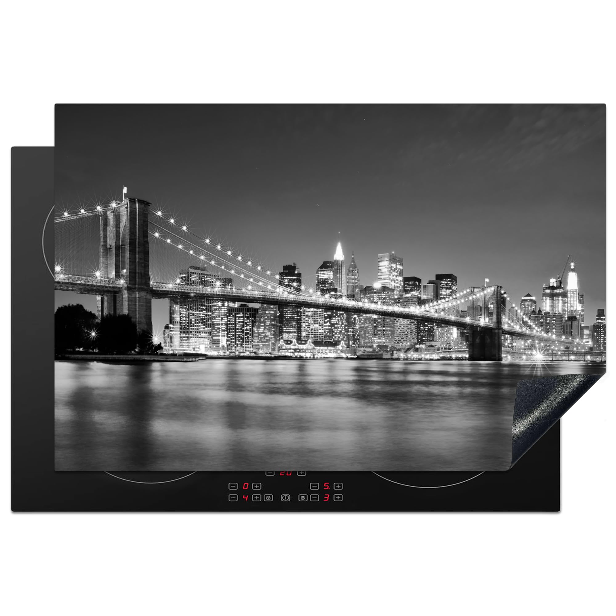 KitchenYeah© Cubre Vitrocerámica - Protector Vitroceramica Induccion 77x51 cm - Tapa Vitroceramica - Protector de Vitroceramica Puente de Brooklyn - Skyline - Blanco y Negro - Nueva York