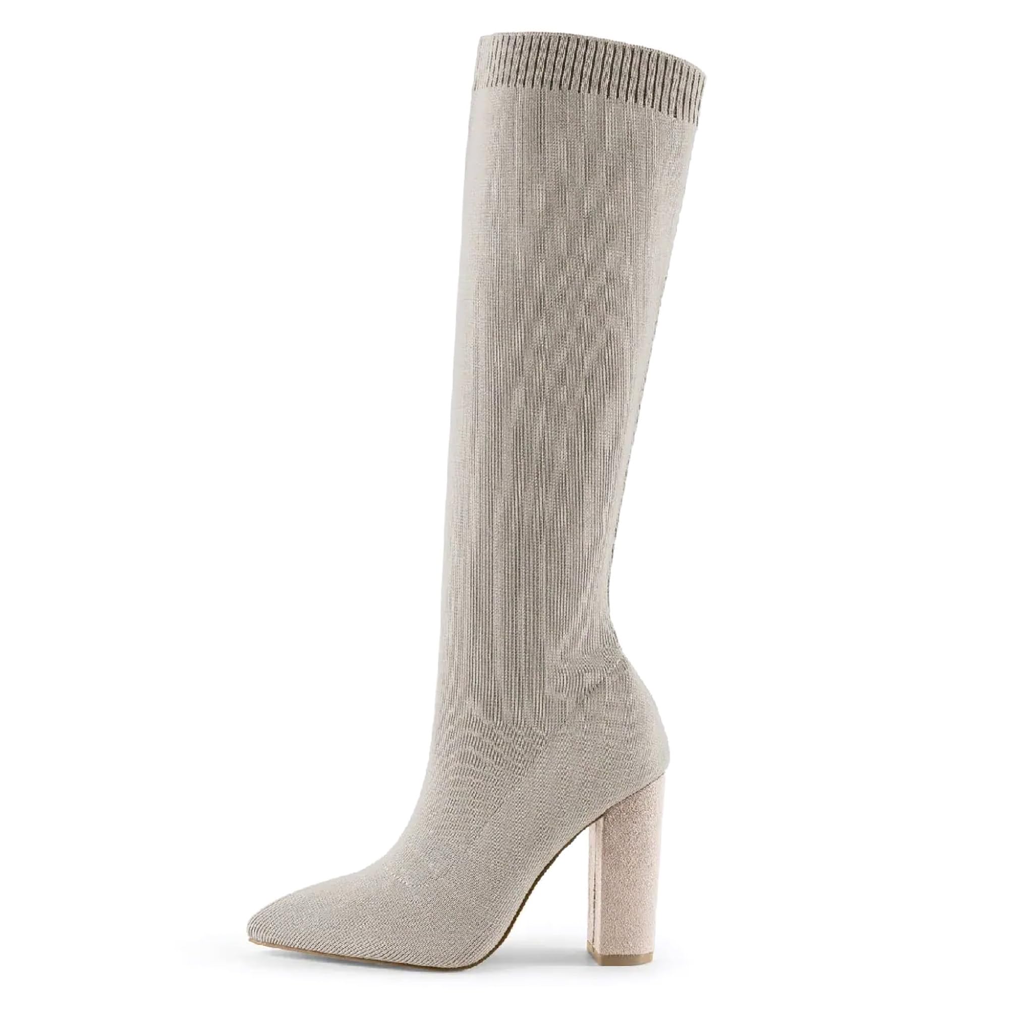 Photo 1 of *factory sealed* NEWBELLA Women's Stretch Knit Knee High Boots - Chunky Heel Non-Slip Winter Boots for Comfort & Style (Apricot, Adult, Women, 8.5, Numeric, US Footwear Size System, Medium)