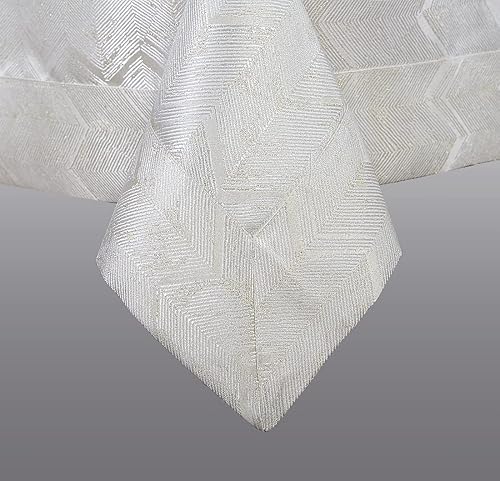 Miniatura 3 de Violet Linen Princess Zig Zag rayas verticales patrón cheurón, jacquard de poliéster, con hilo metálico, crema, 70 x 160 pulgadas, asientos de 14 a