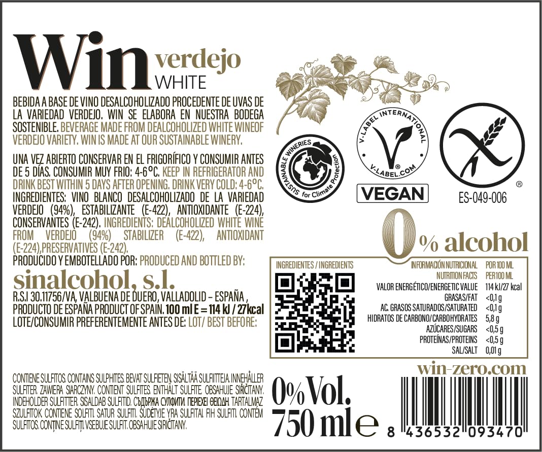 WIN Pack Mixto Sin Alcohol Verdejo y Tempranillo 3x75 cl | 0,0% Vol. · Doble fermentación · 1 Verdejo + 1 Tempranillo + 1 Tempranillo 12 Meses · Ideal para descubrir la gama