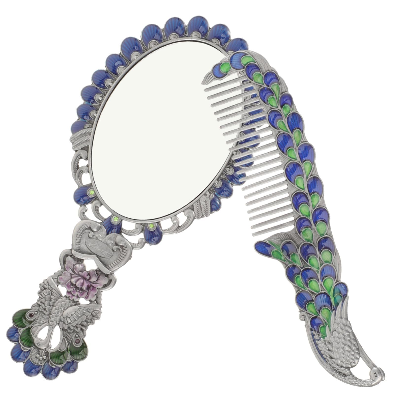 HONMEET Vintage Peacock Handheld Mirror Set Folding Makeup Compact Comb for Women