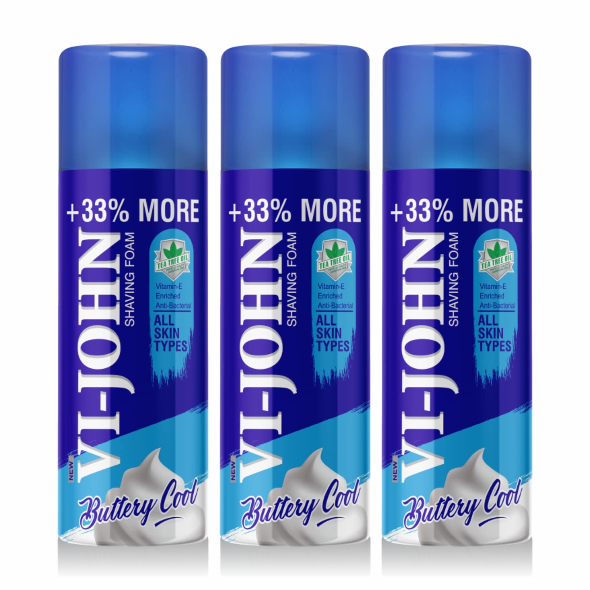 VI- JOHN Shaving Foam For Men, All Skin Type Shaving Foam With Goodness of Nature, Tea Tree Oil, Vitamin E Enriched and Anti- Bacterial Formula (400gm Each- Pack of 3) (B09JCJ1QGN) Amazon Price History, Amazon Price Tracker