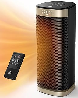 2000W iDOO Heater, Electric Heating Energy Efficient with ECO Mode, 24H Timer, Thermostat, 70° Oscillation, Remote Control, Tip-Over & Overheat Protections, Child Lock, Safe for Indoor Use-Gold