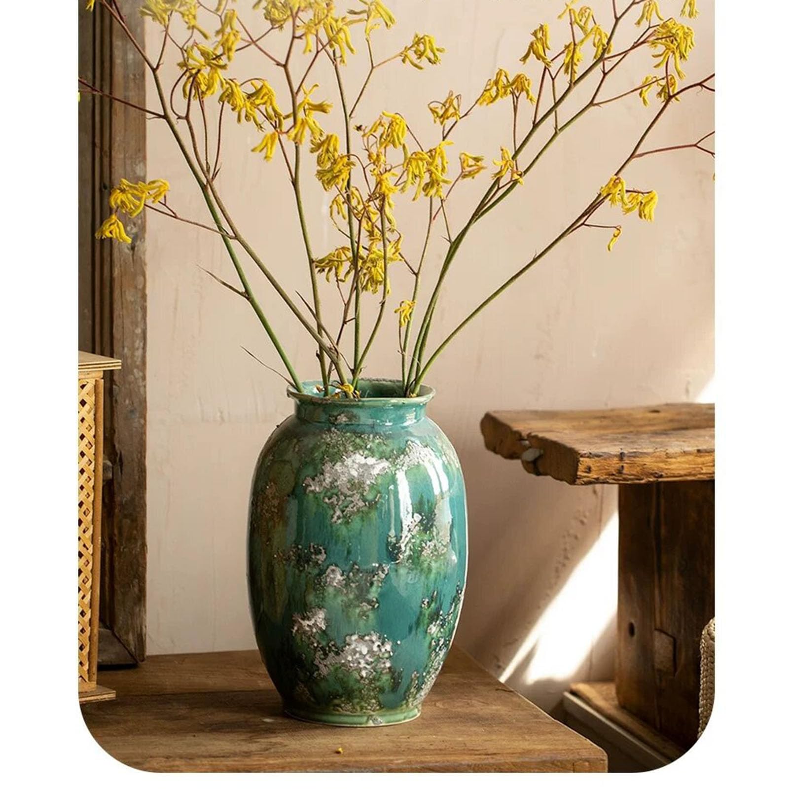 Wazon Na Kwiaty Hydroponiczne Na Blacie, Zielony Wazon Wiejski, Ozdoba Do Wystroju Domu, Salon, Blat, Przedpokój, Podłoga, Ceramika(Size:26.5 * 26.5 * 33CM,Color:Green A1)