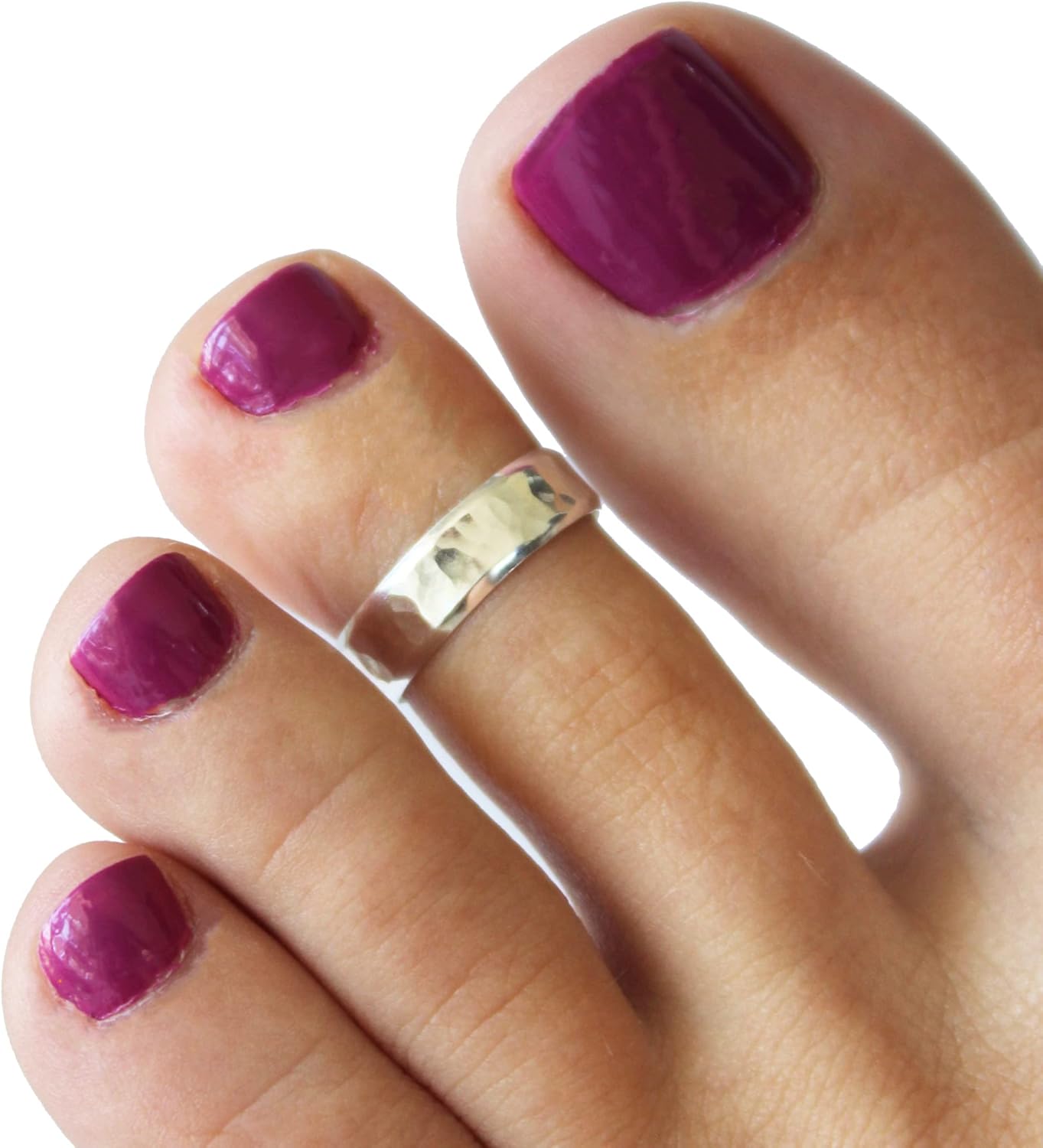 TOE RINGS & THINGS | 5mm Wide Hammered Toe Ring .925 Sterling Silver | Adjustable Size | Unisex Style for Men or Women