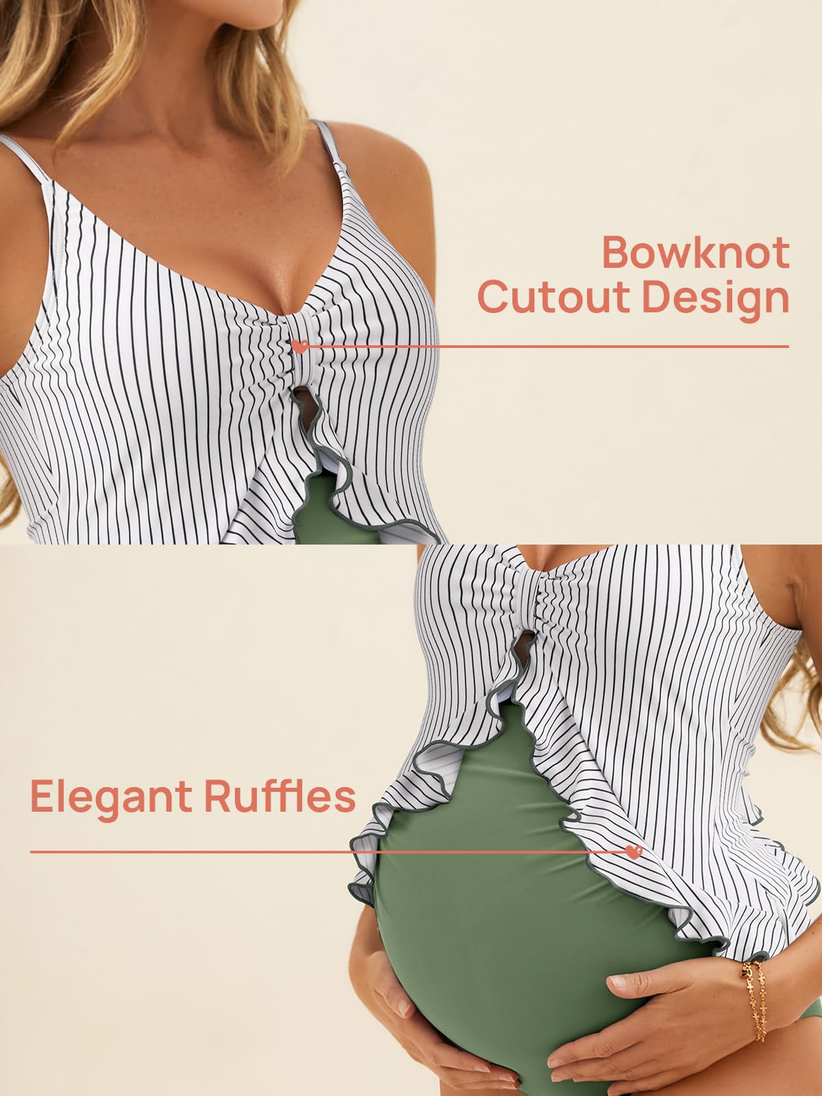Summer Mae - Costume da bagno premaman a un pezzo con volant e scollatura, costume da bagno per la gravidanza con lacci