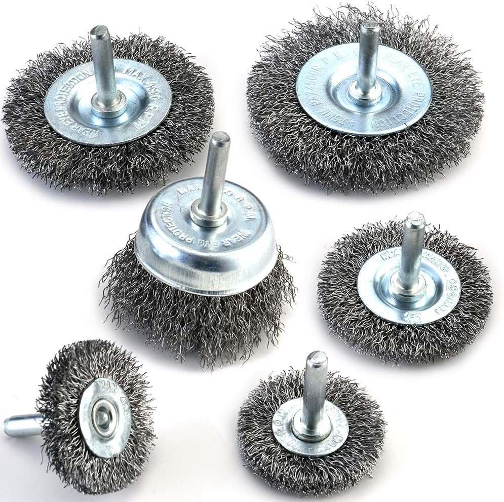 Wire Brush Wheel Cup Brush Set 6 Piece, Wire Brush for Drill 1/4 Inch Arbor 0.012 Inch Coarse Carbon Steel Crimped Wire Wheel for Cleaning Rust, Stripping and Abrasive, for Drill Attachment
