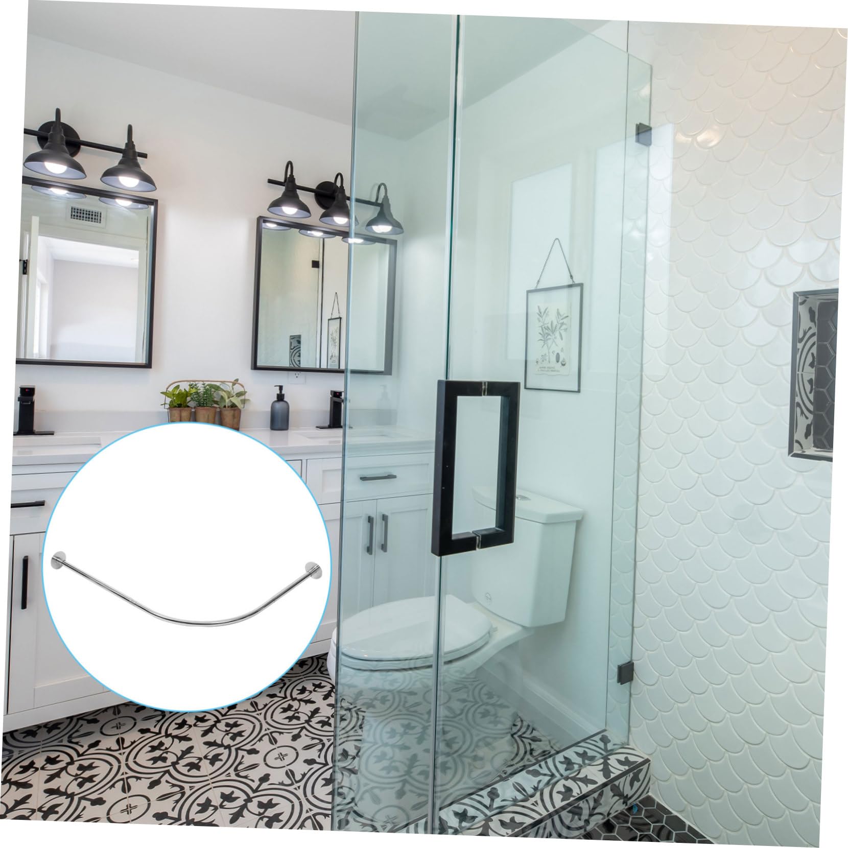 Cabilock Barra de Cortina de Ducha Curva Extensible en Acero Inoxidable para Esquina, sin Taladro, Rango Telescópico de 70-130cm, Adecuado para Baño