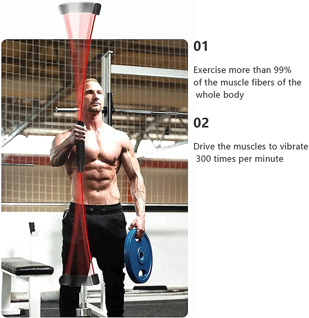 Sport Schwingstab Fitness Swingstick Schwerkrafttrainer zum Trainieren der Tiefenmuskulatur Elastische Fitnessstange, Gewicht schütteln, ausgestattet mit elastischen Trainingsgeräten, aus Gummi und
