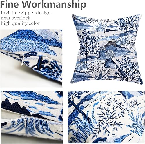 Miniatura 2 de SMF Chinoiserie - Juego de 2 fundas de almohada de 18 x 18 pulgadas, color azul y blanco, fundas de almohada de lino para exteriores, adecuadas para