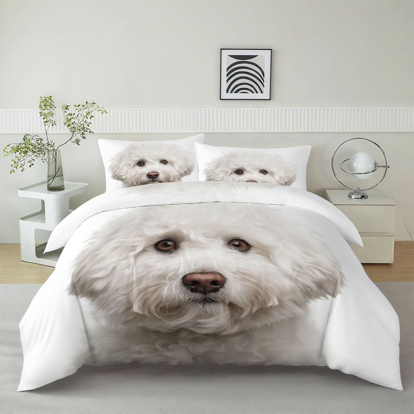 Housse de couette Bichon Frisé 140x200 pour remplacer un linge de lit terne et sans vie