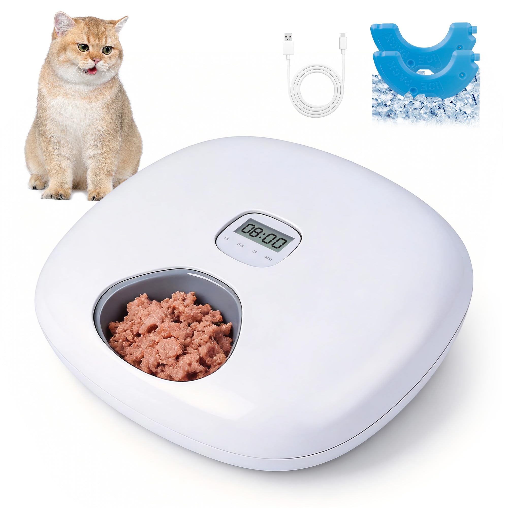 Pet Prime Futterautomat, Futterspender Nassfutter Automat, 6 programmierbare Mahlzeiten, Digitaler Timer, 2 Kühlakkus, automatischer Feeder