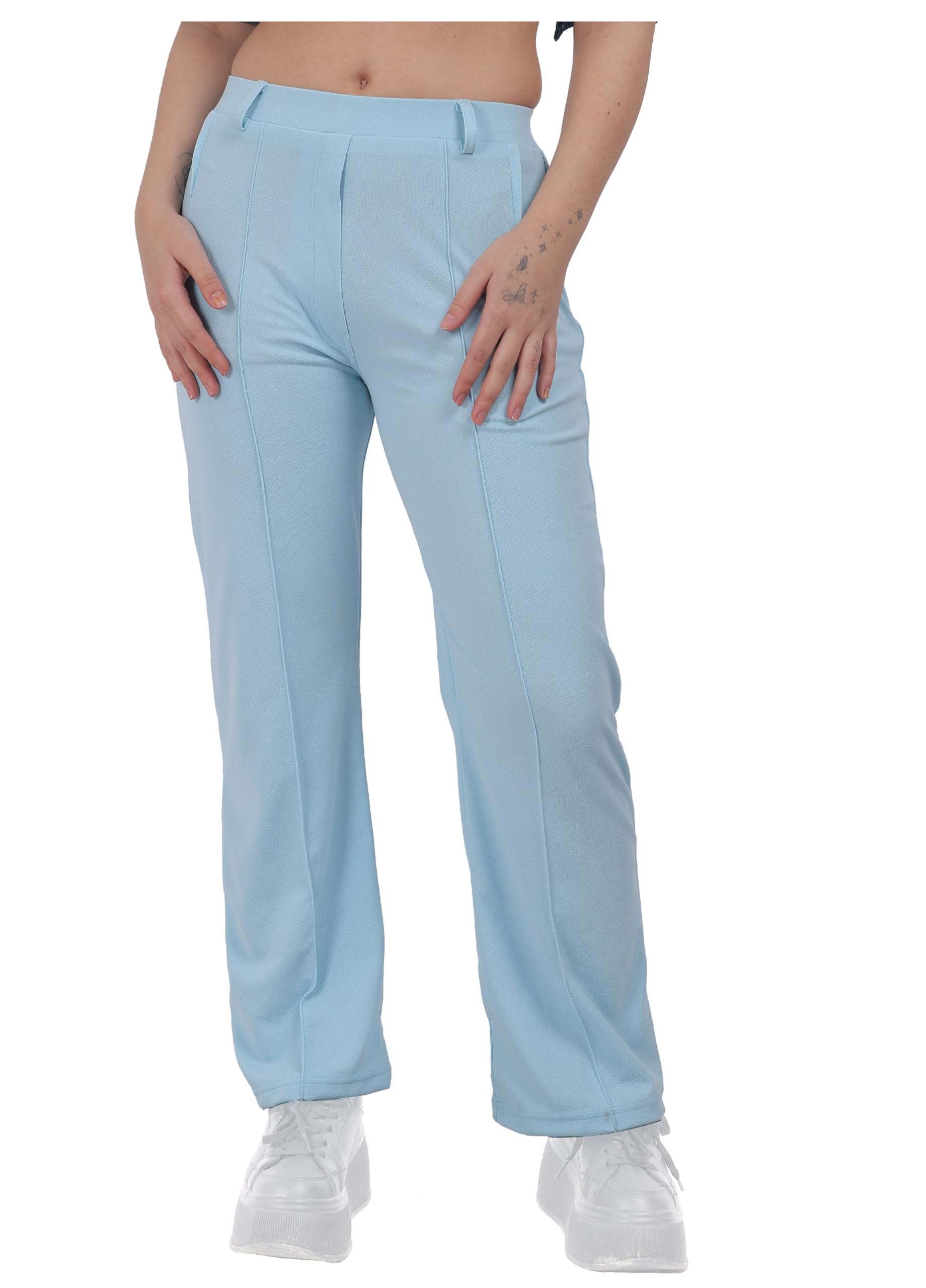 STARLATH Girls Mid Rise Pants And Trousers For Daily Routine Multicolors Pants, Soft Lycra Stretchable Active Pant For Yoga Running Sports Activites Combo (Pack Of 2) (11-12 Years, Sky-Blue, Peach) - Image 4 thumbnail