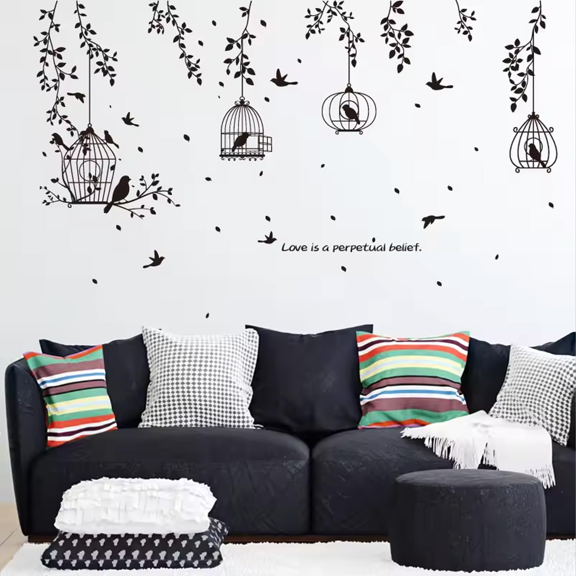 Xtore Birds Cage Design Vinyl Self Adhesive Home Décor Wall Sticker (Pack of 1, Black) 1