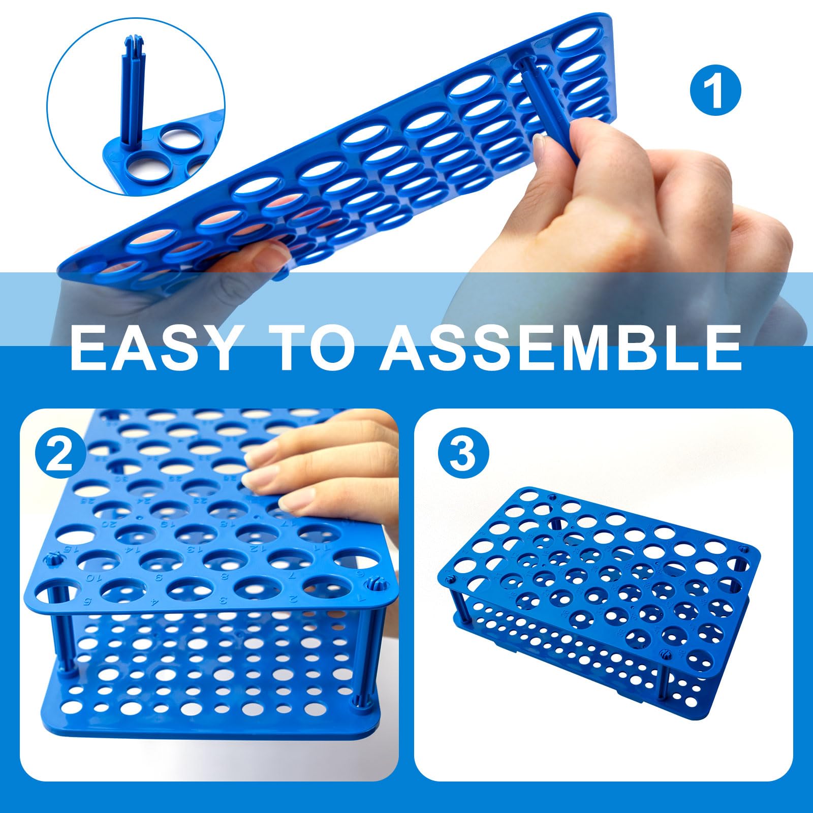 3 Stück 50 Brunnen Zentrifugenröhrchen Gestell, Zentrifugenröhrchen Rack Gefäßständer, Zentrifugenröhrchen Rack 15ml, Labor Rack, Labor Kunststoff Röhrchenhalter, Reagenzglashalter Regal