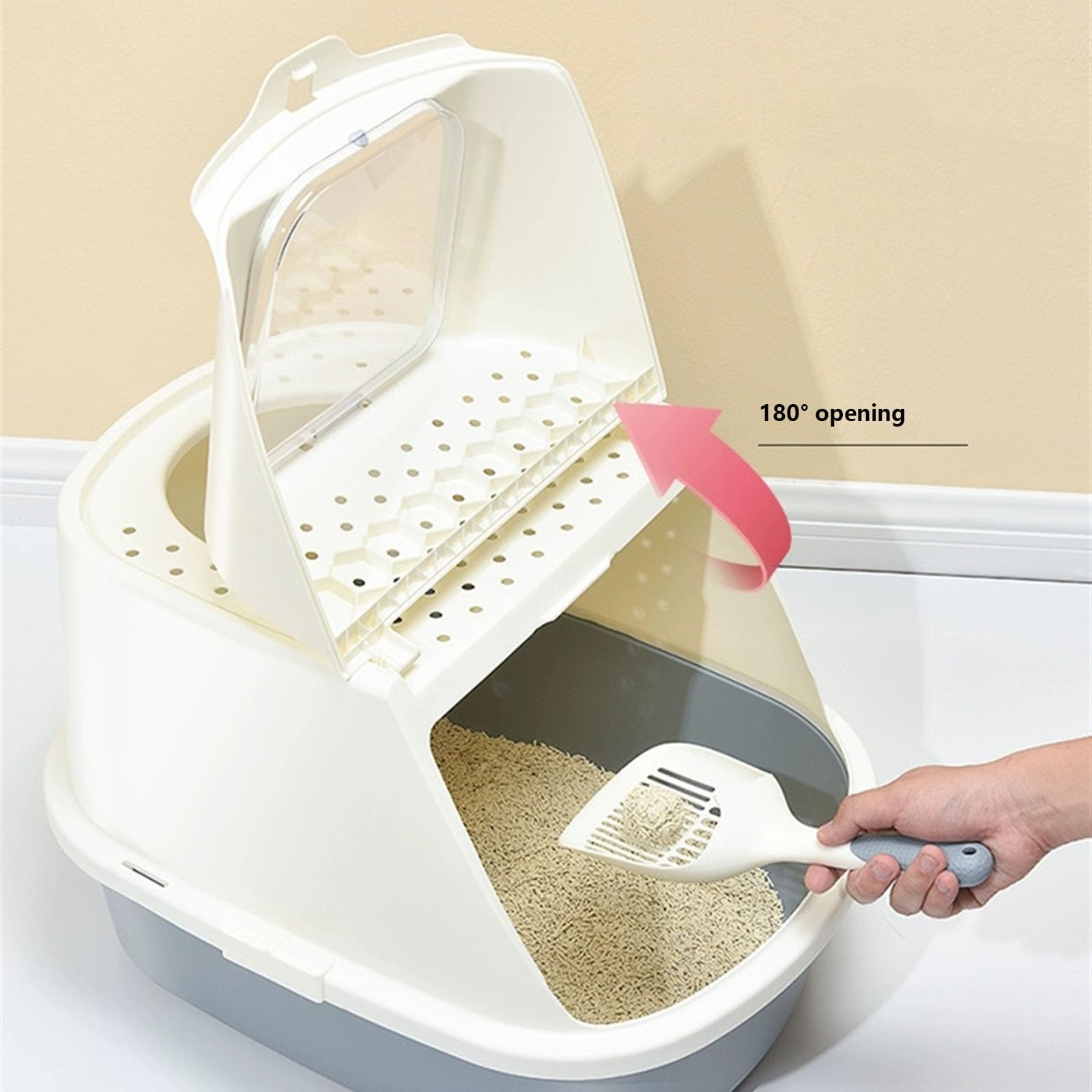 Lettiera per Gatti Lettiera extra large, lettiera semi-chiusa con paletta, lettiera grande for gatti di piccole e grandi dimensioni, facile da pulire, antiaderente Toilette per Gatti(Dark grey)