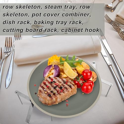 Miniatura 6 de Soporte para tapa de olla de acero inoxidable, 4 piezas, resistente a la corrosión, diseño ajustable, ahorro de espacio, amplias aplicaciones