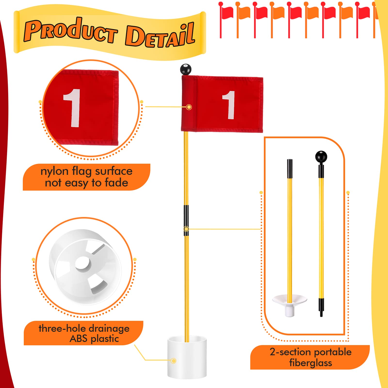 Golf Flagsticks Mini Putting Green Cups and Flags Kids Golf Numbered 1 2 3 4 Flags Hole Cup Set All 3 Feet Portable Glass Fiber 3 Section Flagsticks Flag for Yard Driving Range Backyard Golf Course