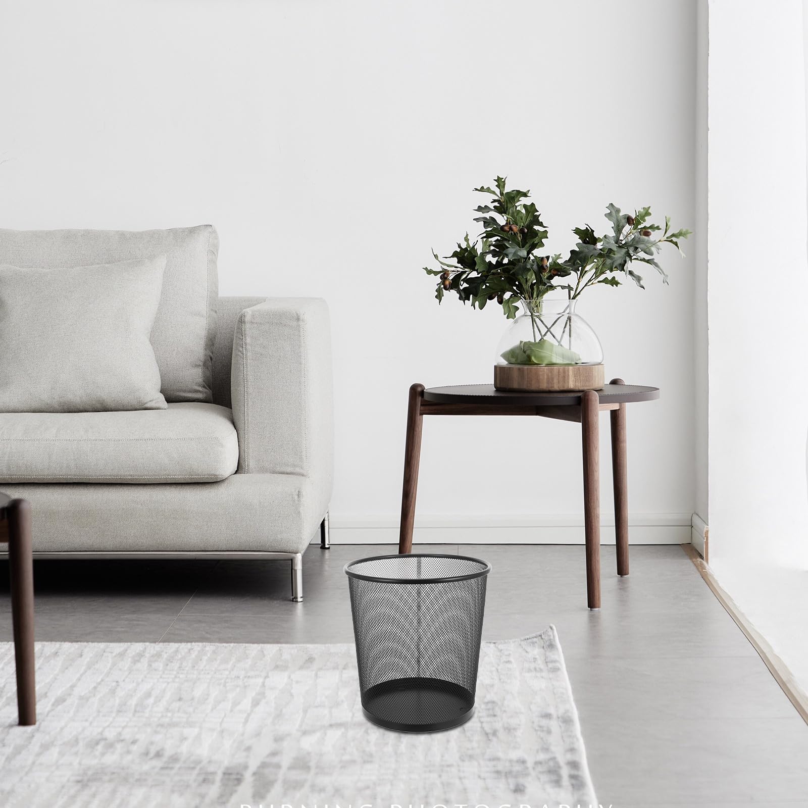YARNOW Cestino per Rifiuti in Rete di Metallo Nero da 9l, 5 Pezzi, Rotondo, Portatile e Ventilato, per Ufficio, Cucina e Camera da Letto
