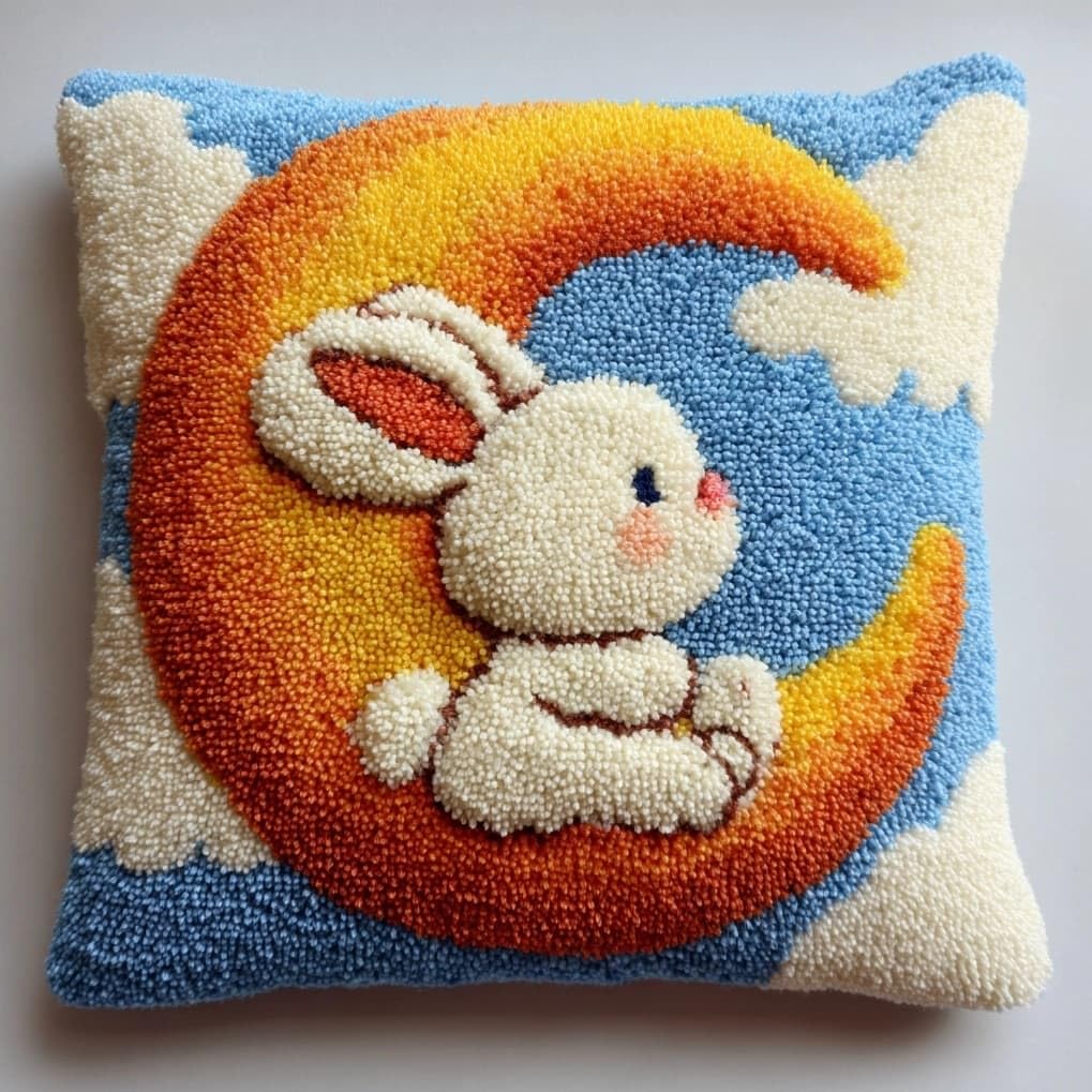 AxiangziK Latch Hook Cushion Kits for Adults,Rabbit on the Moon