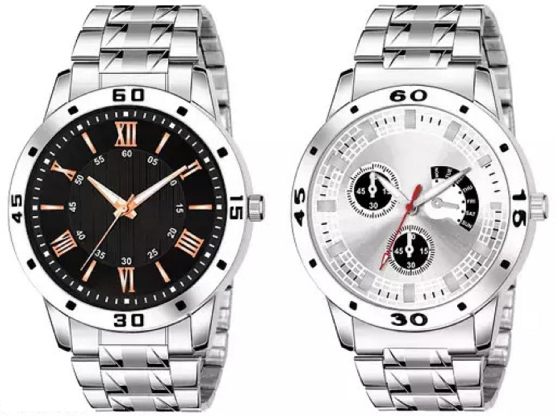 Red Robin Alluring Analogue Solid Dial Silver Chain Strap Graceful Stylish Wrist Watch for Men and Boys, Pack of 2-1016-BLK-D-AVO-SIL-STL-AVO-SIL-D-SIL-STL (B0C9MLLQ22) Amazon Price History, Amazon Price Tracker