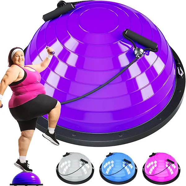 Soluxy Half Balance Ball Trainer - Half Exercise Ball for Yoga, Core Strengthening, Workouts, Home Gym, Physical Therapy, Stability, Fitness,Balance Training Equipment with Non-Slip Base, Resistance Bands