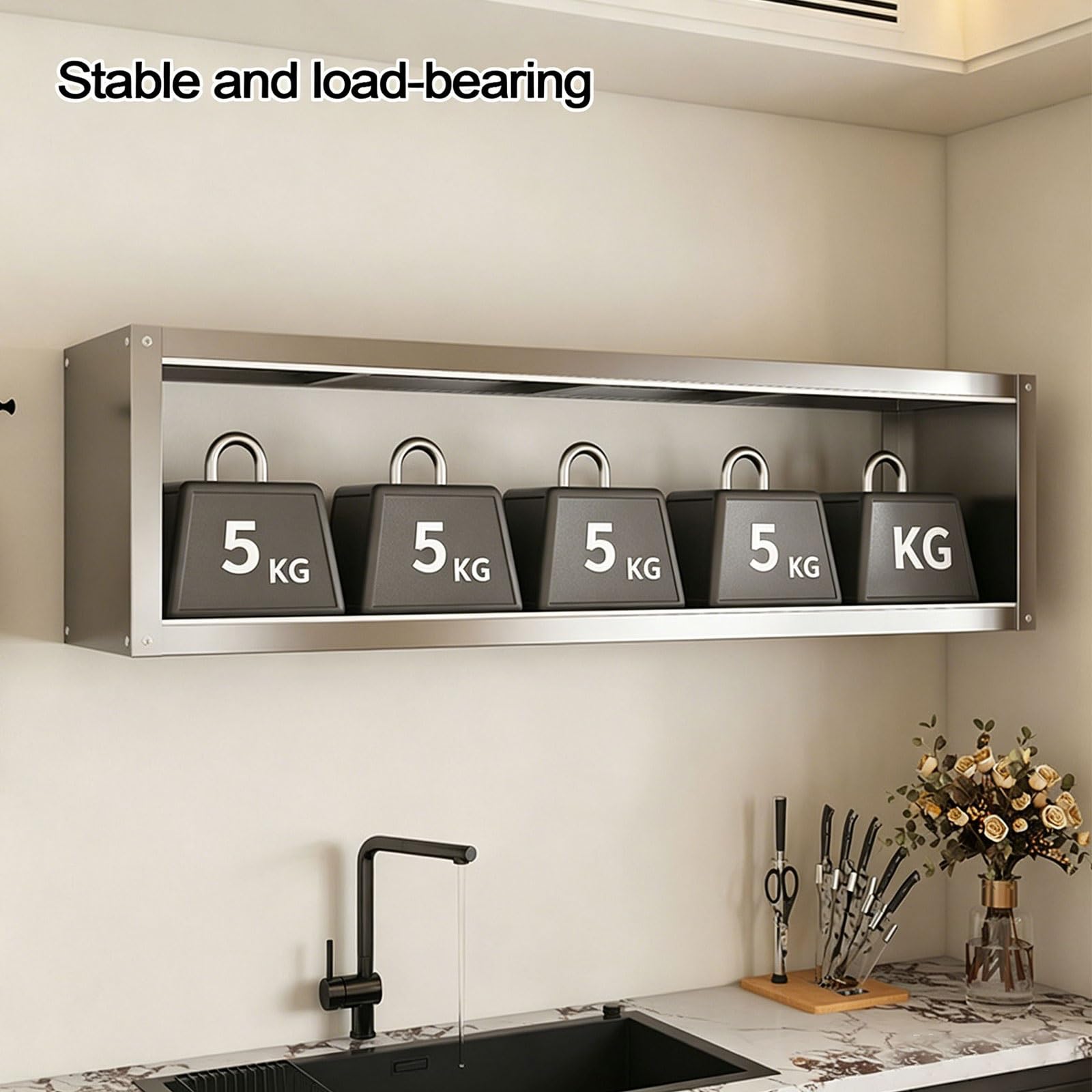 Meuble Haut de Cuisine Matériaux Acier Inoxydable et Acrylique Meuble Suspendu Salle de Bain avec Portes Coulissantes for Les Garages, Les Caves et Les Entrepôts Charge Maximale 25 Kg(100*30*70cm)