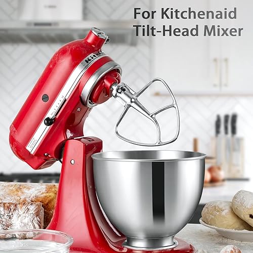 Miniatura 5 de Batidor de acero inoxidable con borde flexible para mezclador KitchenAid, se adapta a cuencos mezcladores de soporte de cabeza inclinable para