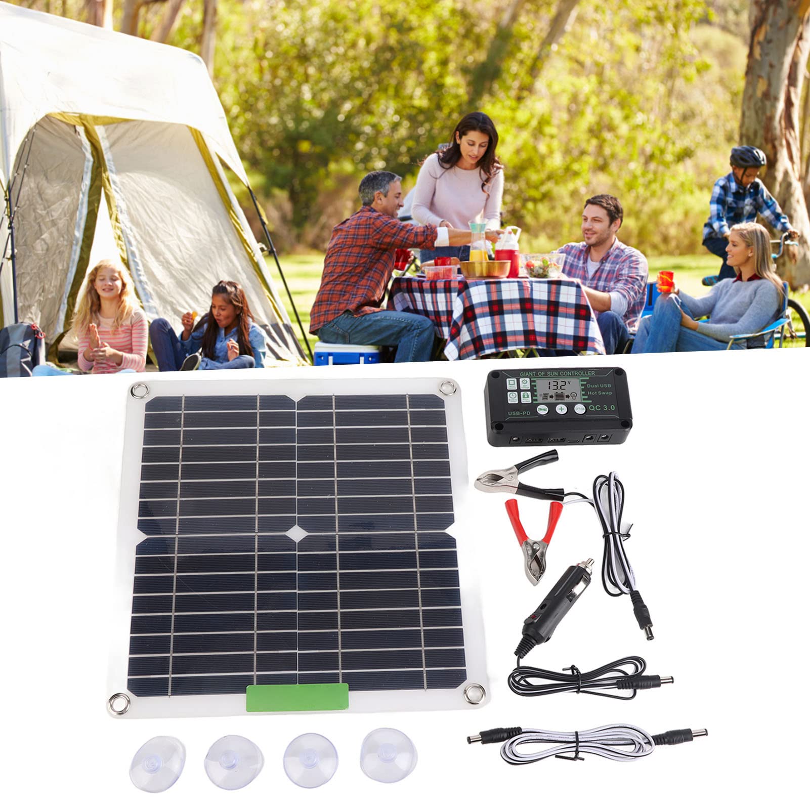 Kit Pannello Solare Portatile 200W 12V, Regolatore Regolatore Pannello Solare Monocristallino per Ciclismo Alpinismo Escursionismo Campeggio (20A)