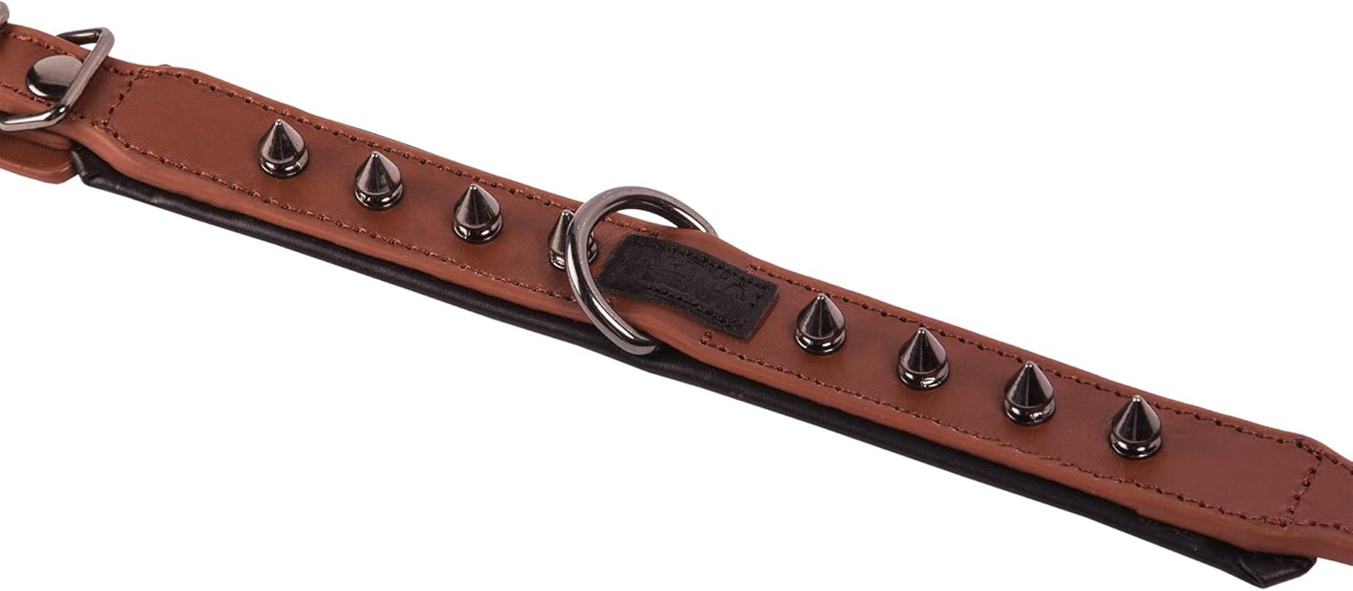 Spiked Dog Collar – Studded Dog Collar – Premium Leather Thick Dog Collar and Sizes – Comfortable and Lightweight – Adjustable Length – Puppies Puppy - Modern Design (Small, Brown)