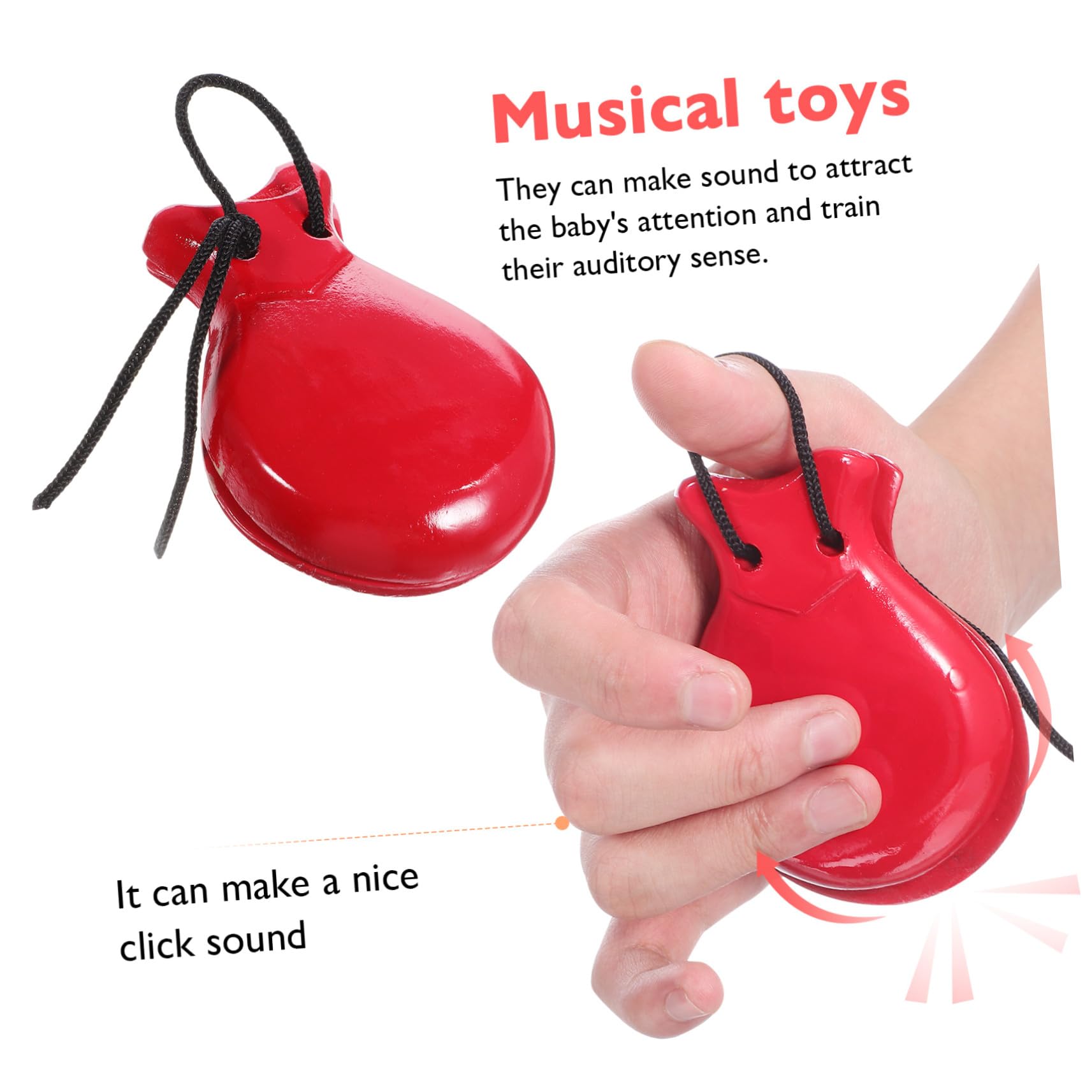 Didiseaon 2 paia Castagnette in Legno per Nero e Rosso Strumento Percussione con Suono Nitido e Resistente per Sviluppo Ritmo Musicale e Giochi Educativi