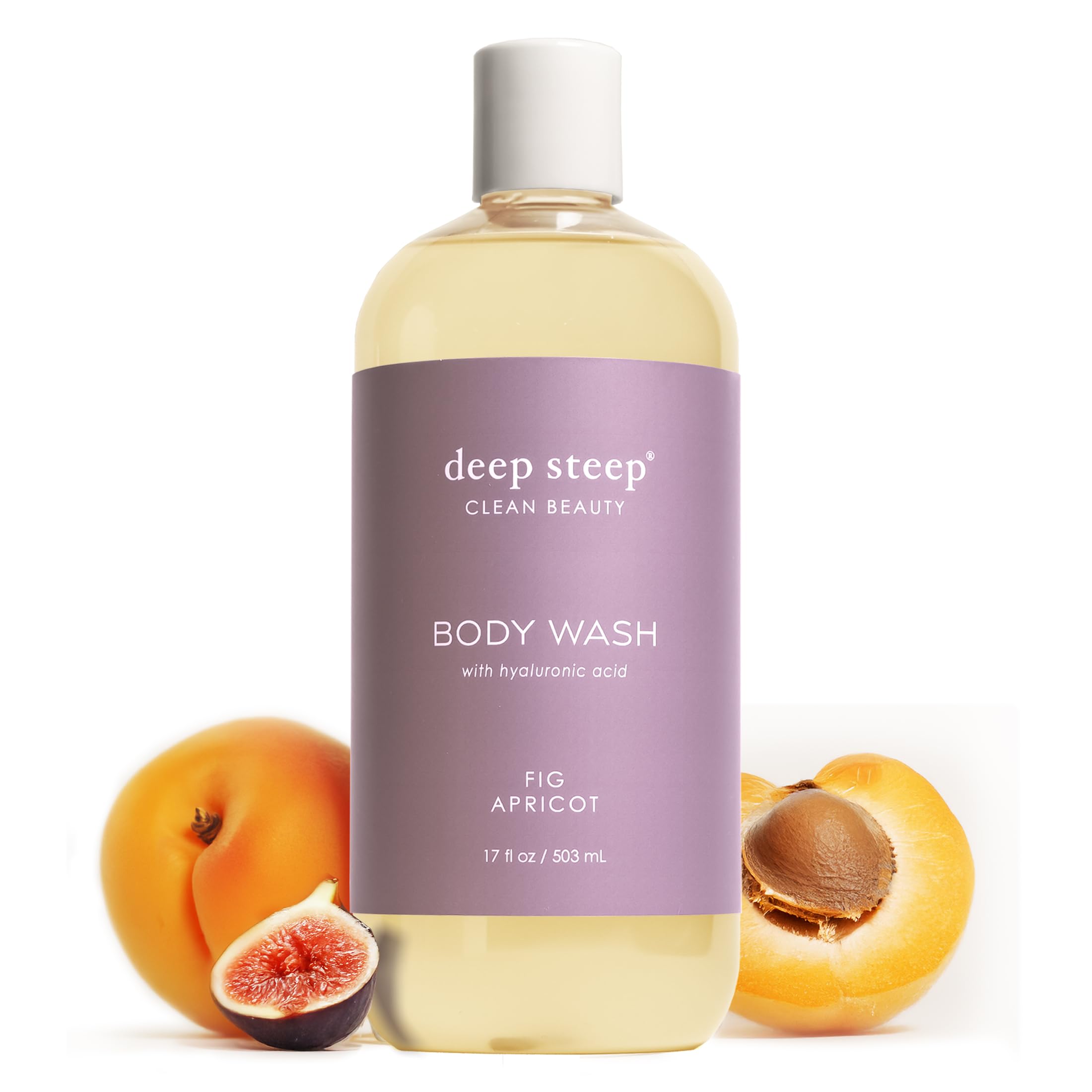 Deep Steep Fig Apricot Body Wash, Hydrating Shower Gel with Hyaluronic Acid & Shea Butter for Sensitive Skin, Bodywash for Women & Men, 17 Fl Oz, 1-